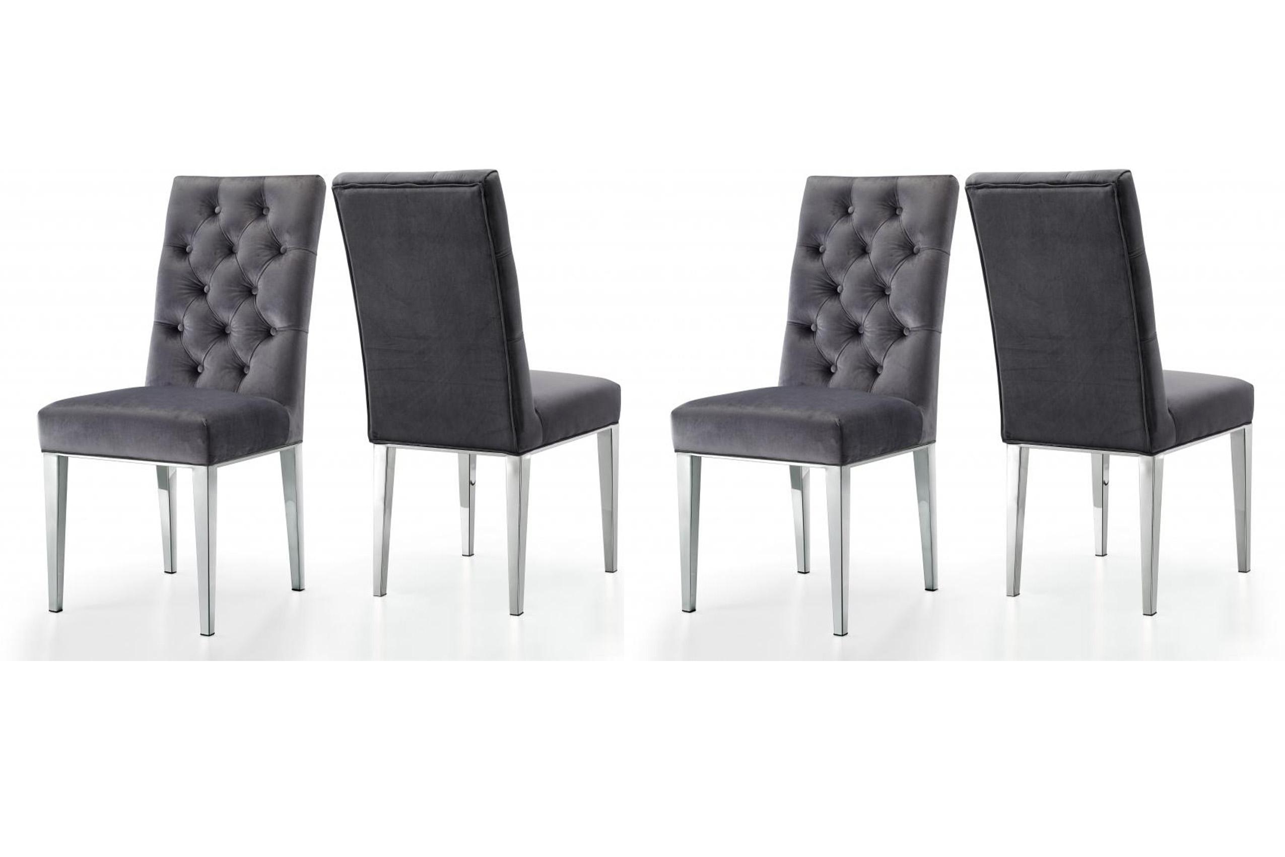 

    
Grey Velvet Chrome Legs Dining Chair Set 4Pcs Juno 732Grey-C Meridian Modern
