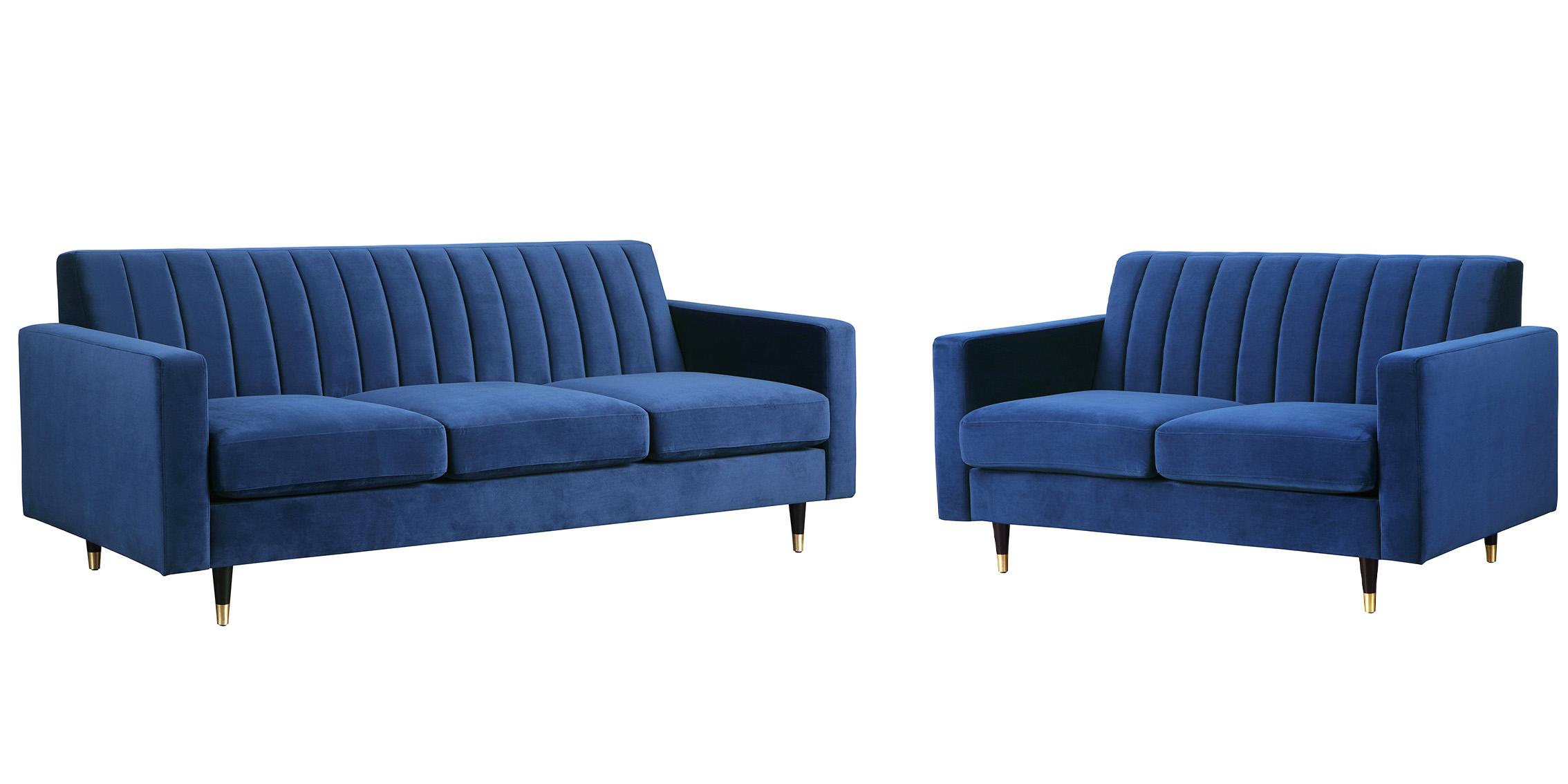 Modern, Classic Sofa Set LOLA 619Navy-S-Set-2 619Navy-S-Set-2 in Navy blue Velvet