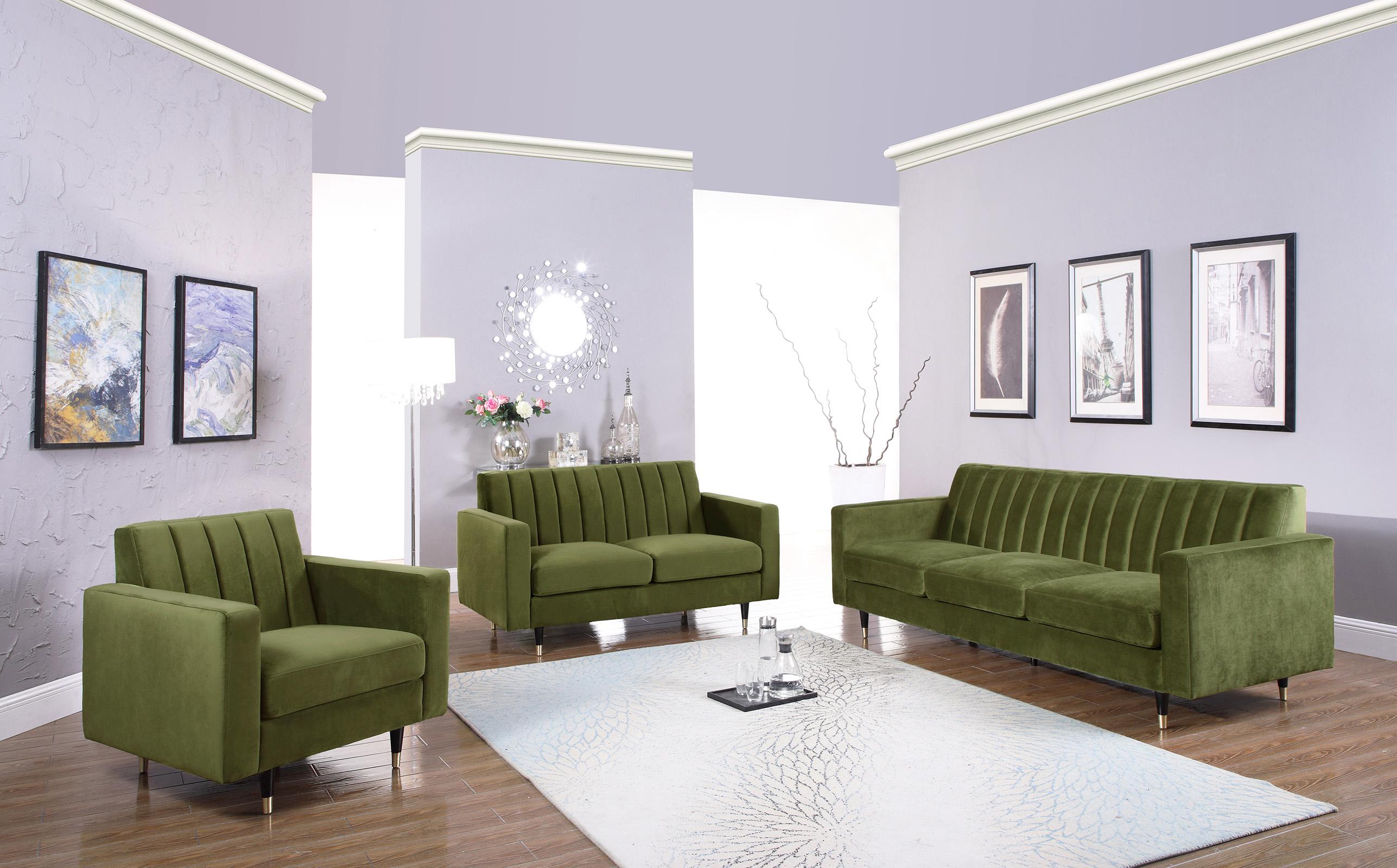 

    
Olive Velvet Channel Tufting Sofa Set 3Pcs LOLA 619Olive Meridian Classic Modern

