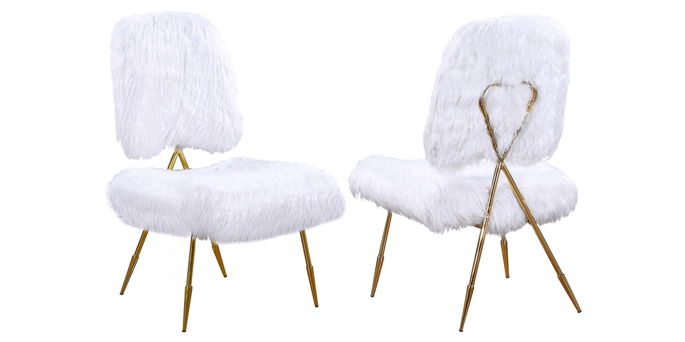 Contemporary Accent Chair Set MAGNOLIA 577White 577White-Set-2 in White, Gold Fur
