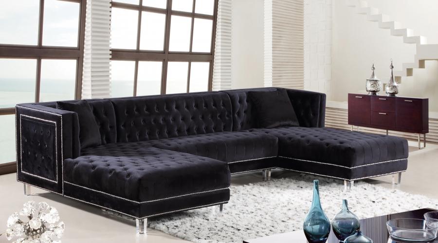 Contemporary, Modern Sectional Sofa Moda 631Black 631Black-Sectional in Black Velvet