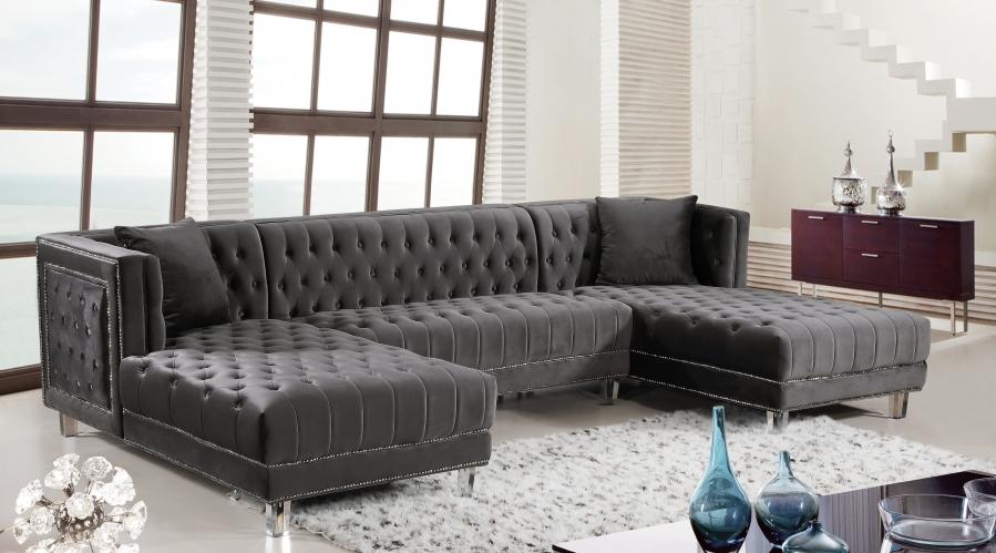 Traditional Sectional Sofa Moda 631Grey-Sectional in Gray Velvet