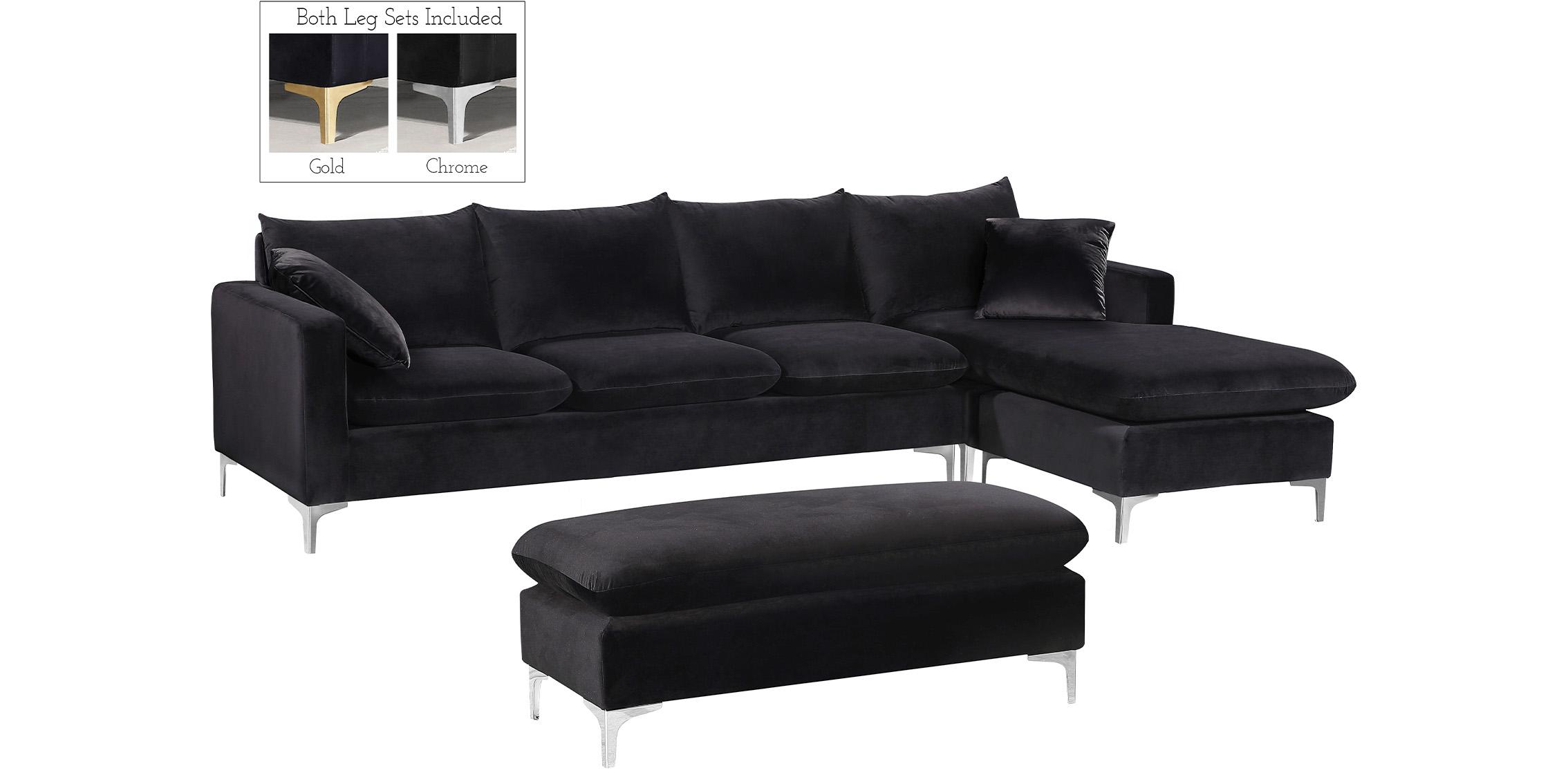 Contemporary Sectional Sofa Naomi 636Black 636Black-Sectional in Black Velvet