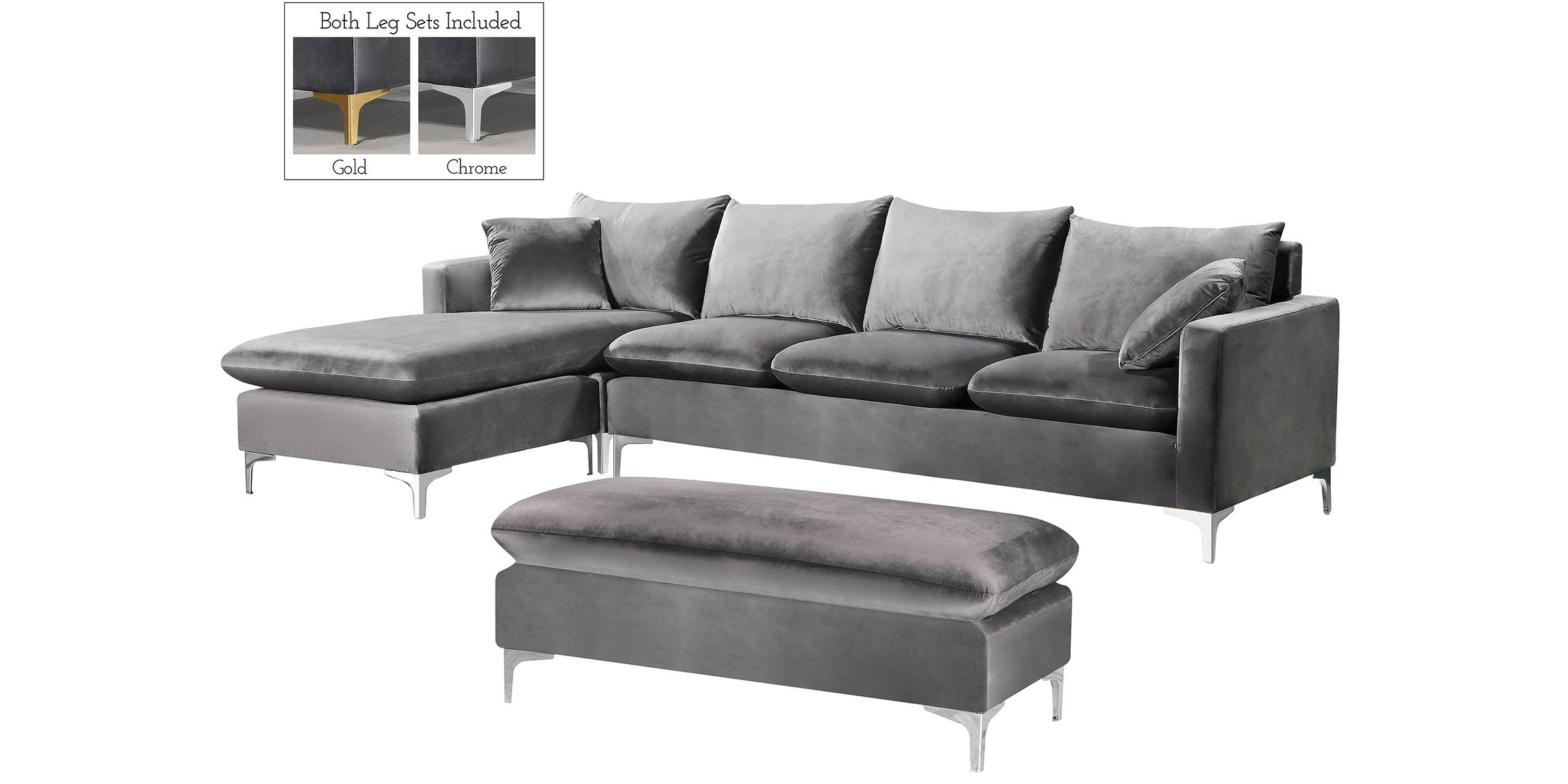 

        
Meridian Furniture Naomi 636Grey Sectional Sofa Chrome/Gray/Gold Velvet 647899951404
