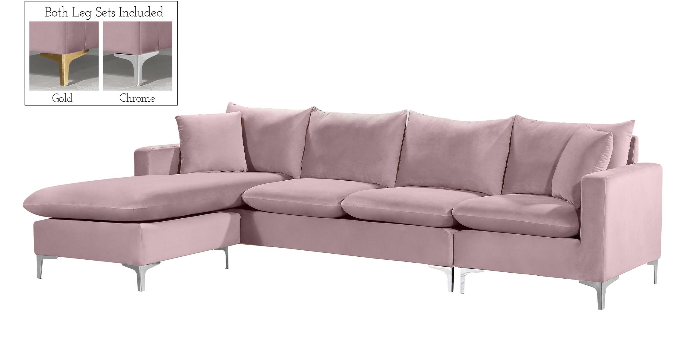 Contemporary Sectional Sofa Naomi 636Pink 636Pink-Sectional in Pink Velvet
