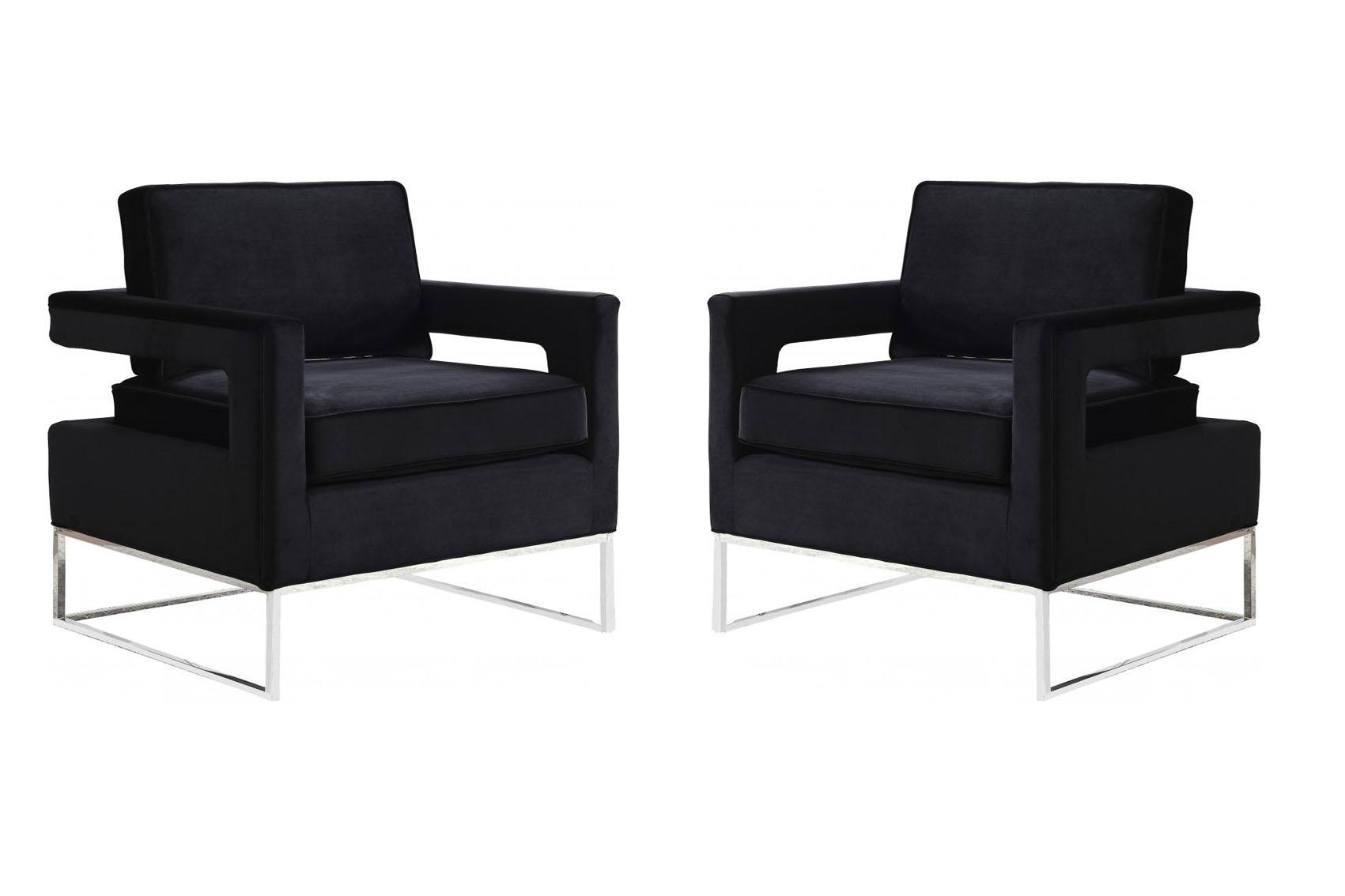 

    
Black Velvet & Chrome Steel Accent Chair Set 2Pcs Noah 510Black Meridian Modern
