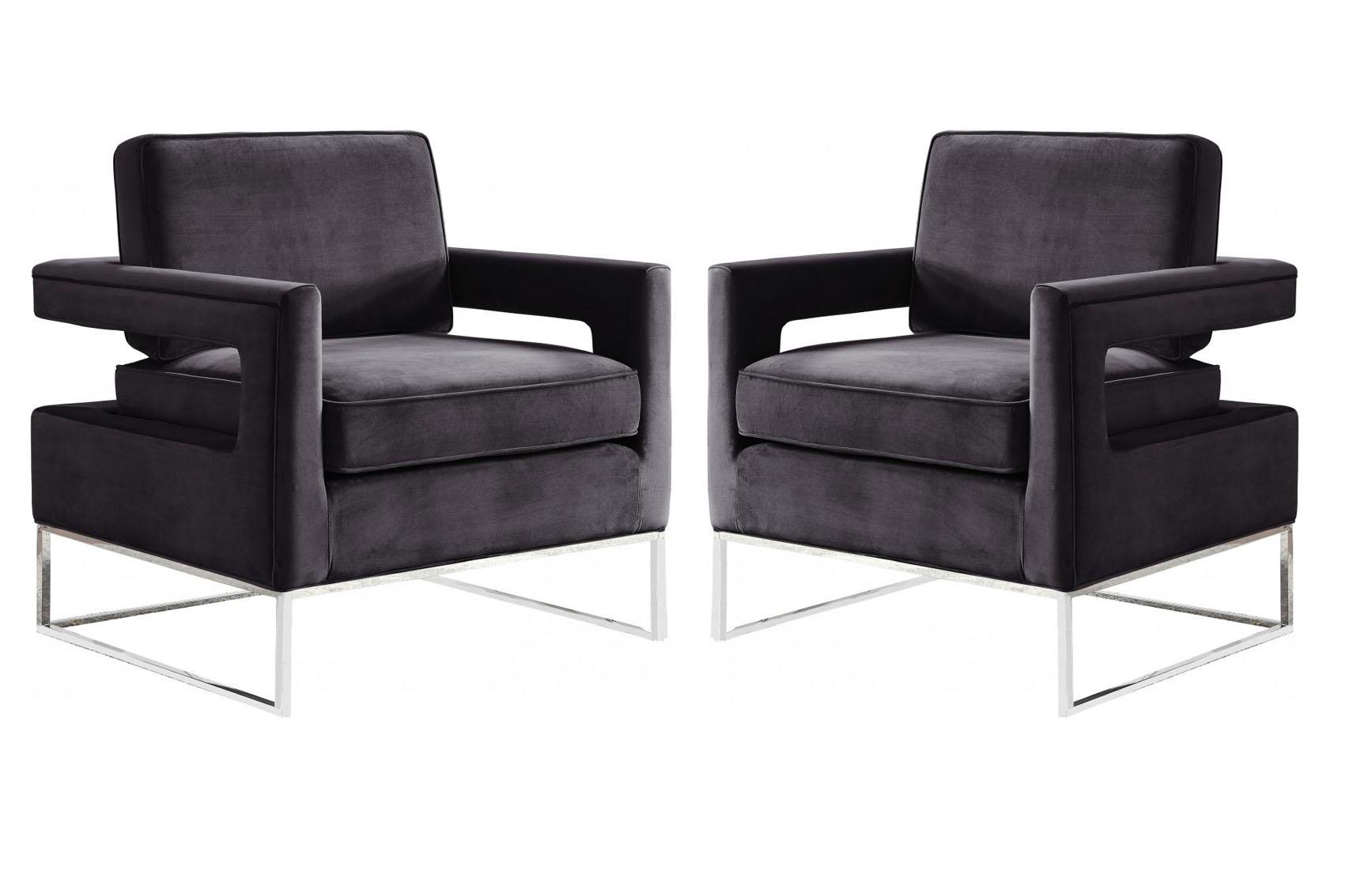 

    
Grey Velvet & Chrome Steel Accent Chair Set 2Pcs Noah 510Grey Meridian Modern
