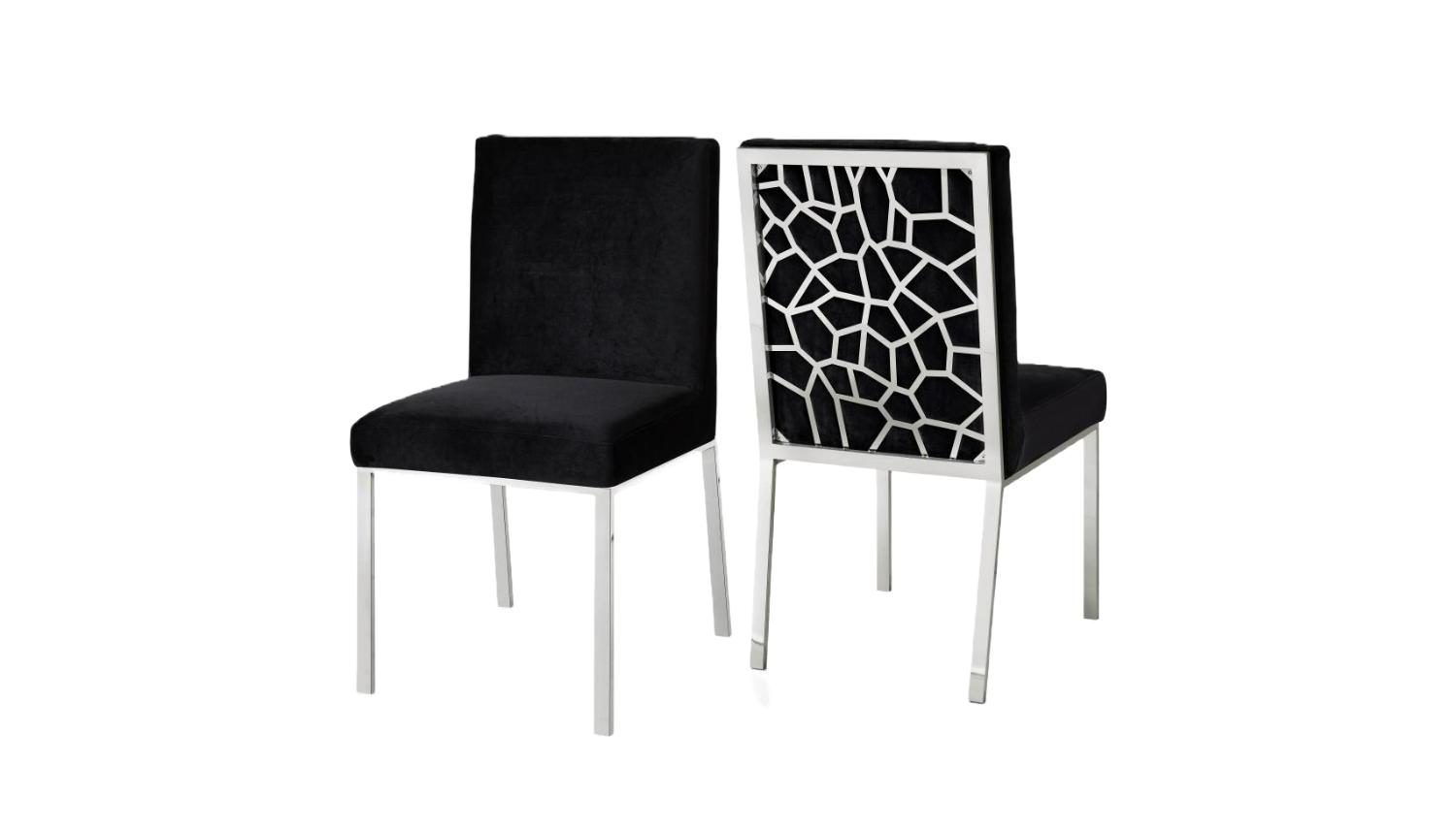 

    
Black Velvet & Chrome Steel Dining Chair Set 4P Opal 736Black-C Meridian Modern
