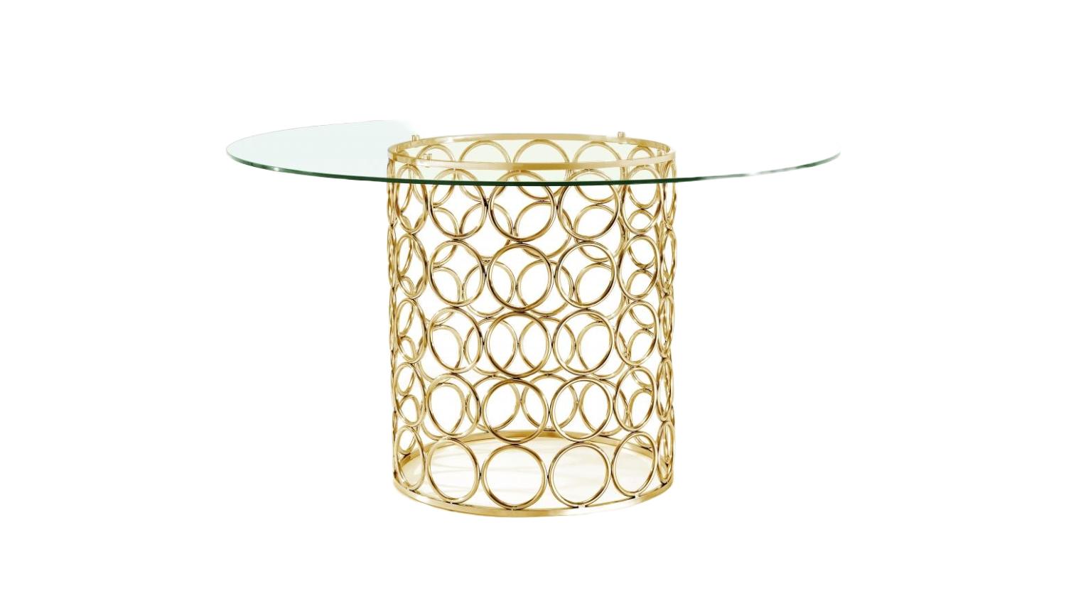 

    
Clear Glass Top & Gold Stainless Steel Dining Table Opal 737-T Meridian Modern

