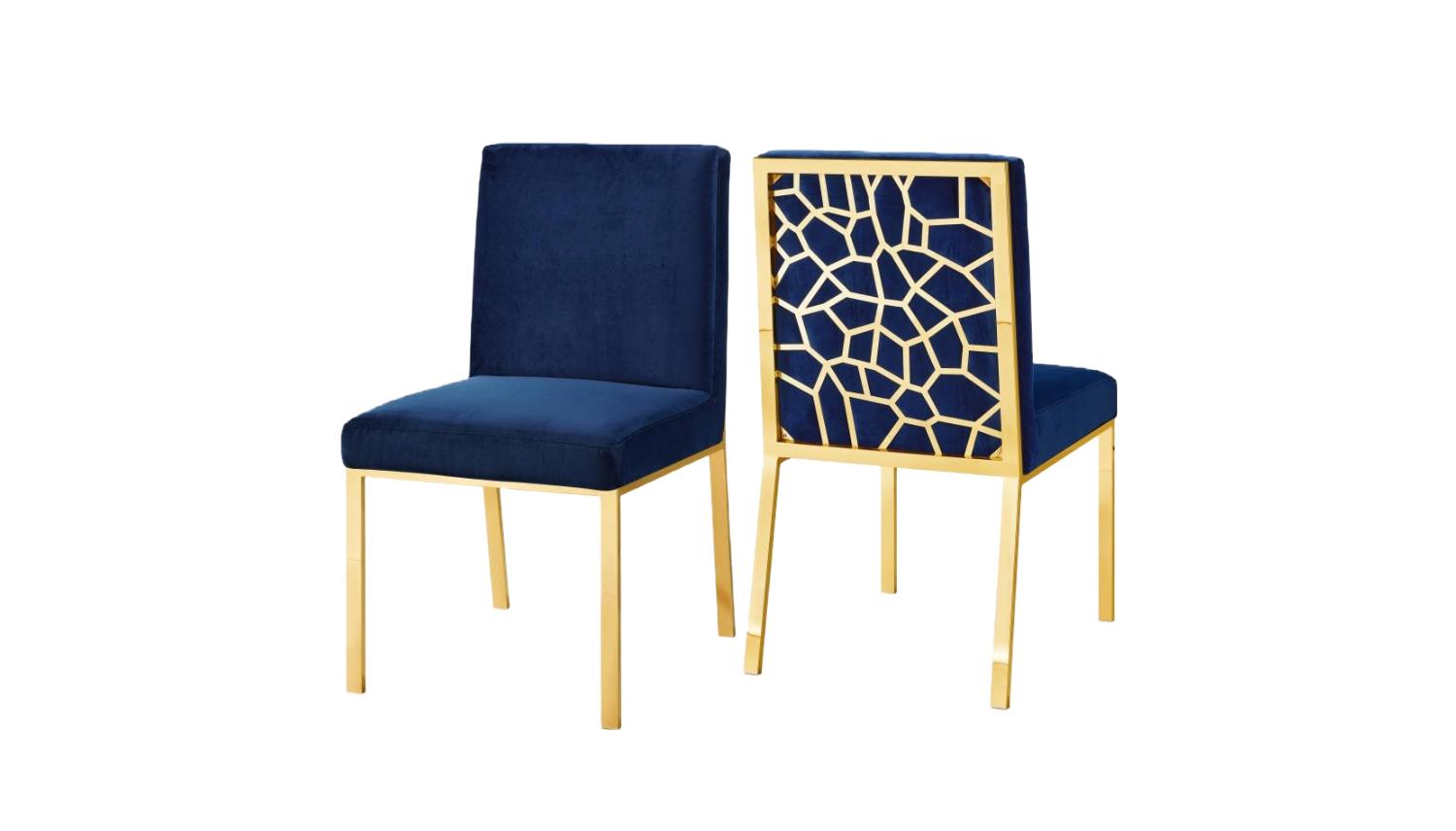 Contemporary, Modern Dining Chair Set Opal 737Navy-C 737Navy-C-Set-2 in Blue Velvet