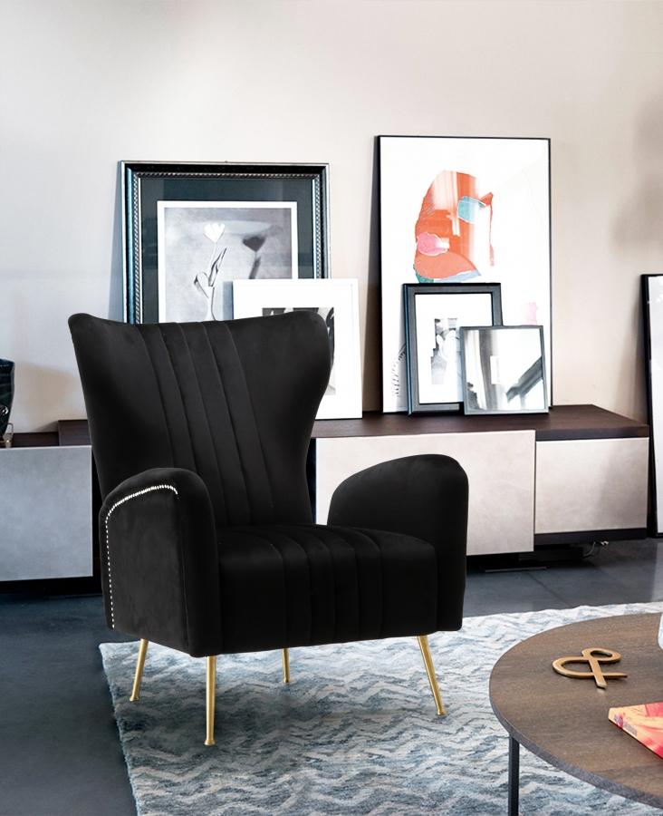 

    
Glam Black Velvet Accent Chair Set 2Pcs Opera 532Black Meridian Contemporary
