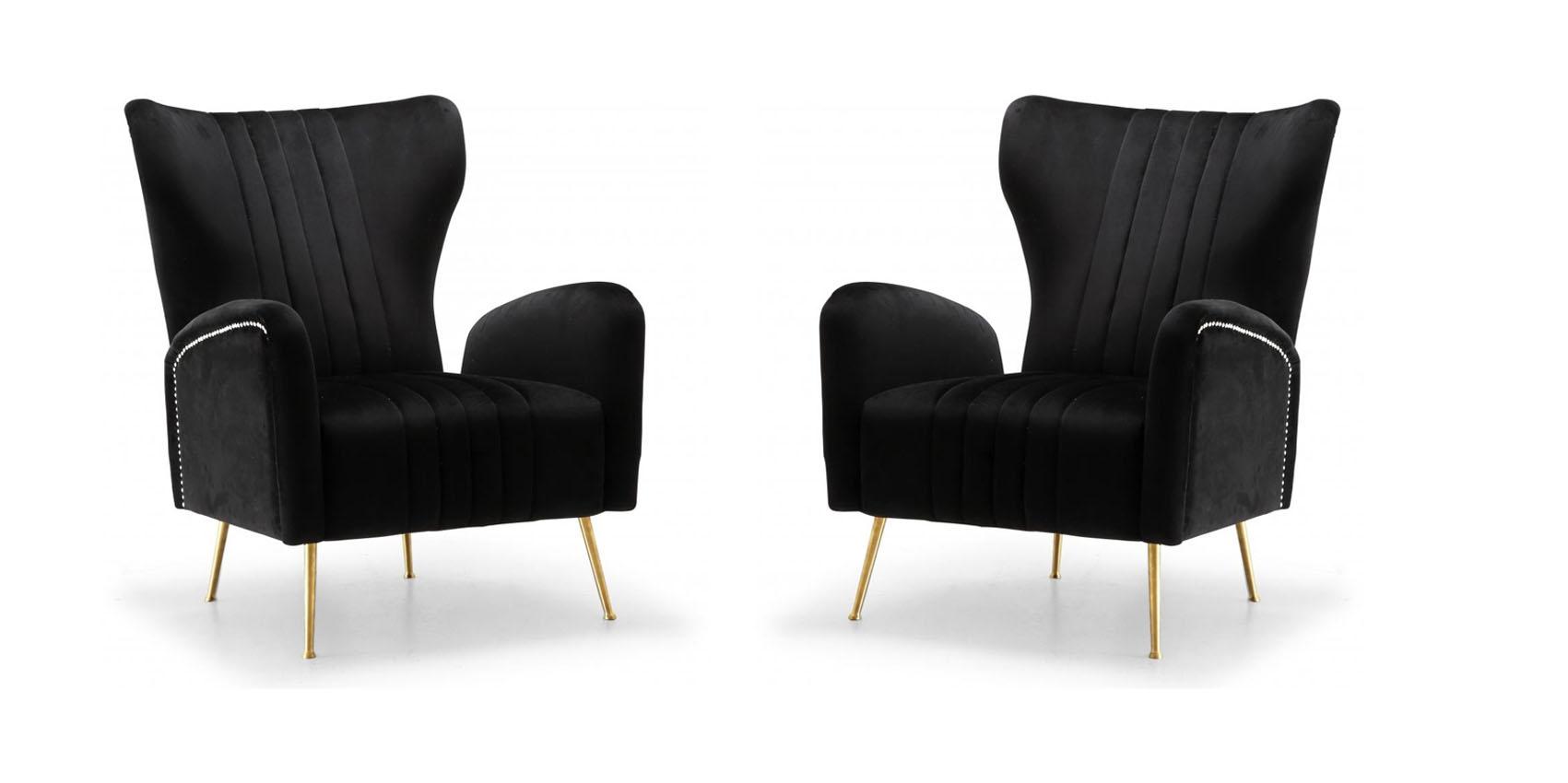 Contemporary, Modern Accent Chair Set Opera 532Black 532Black-Set-2 in Black Velvet