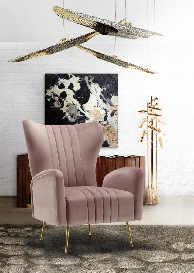 Traditional Accent Chair Opera 532Pink 532Pink in Pink Velvet