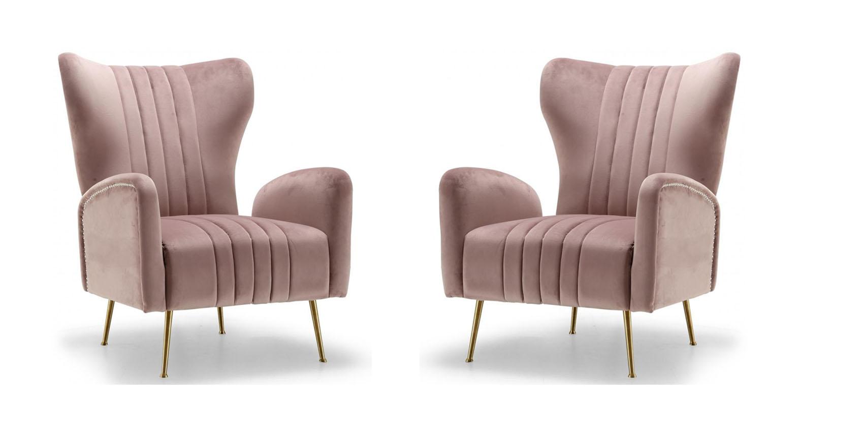 Contemporary, Modern Accent Chair Set Opera 532Pink 532Pink-Set-2 in Pink Velvet
