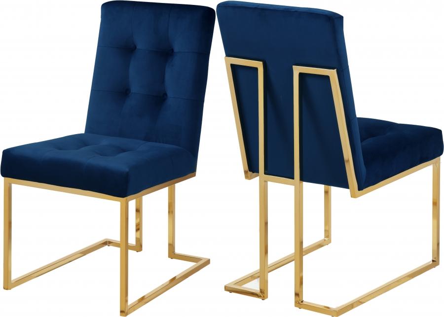 Contemporary Dining Side Chair 714 Pierre 714Navy-C-Set-2 in Navy Velvet