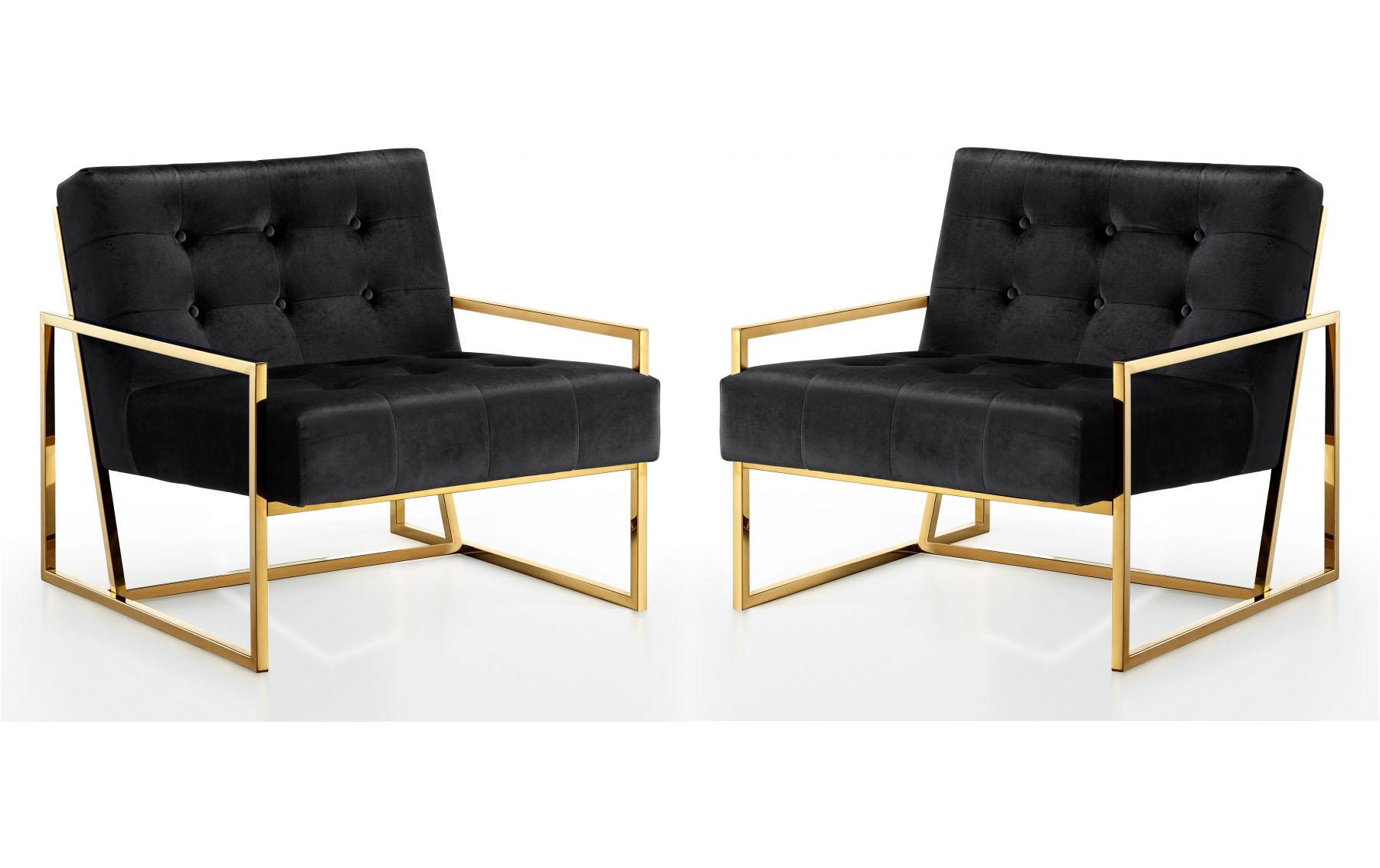 

    
Black Velvet Gold Steel Accent Chair Set 2Pcs Pierre 523Black Meridian Modern
