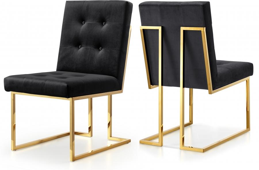 Contemporary, Modern Dining Chair Set Pierre 714Black-C 714Black-C-Set-2 in Gold, Black Velvet