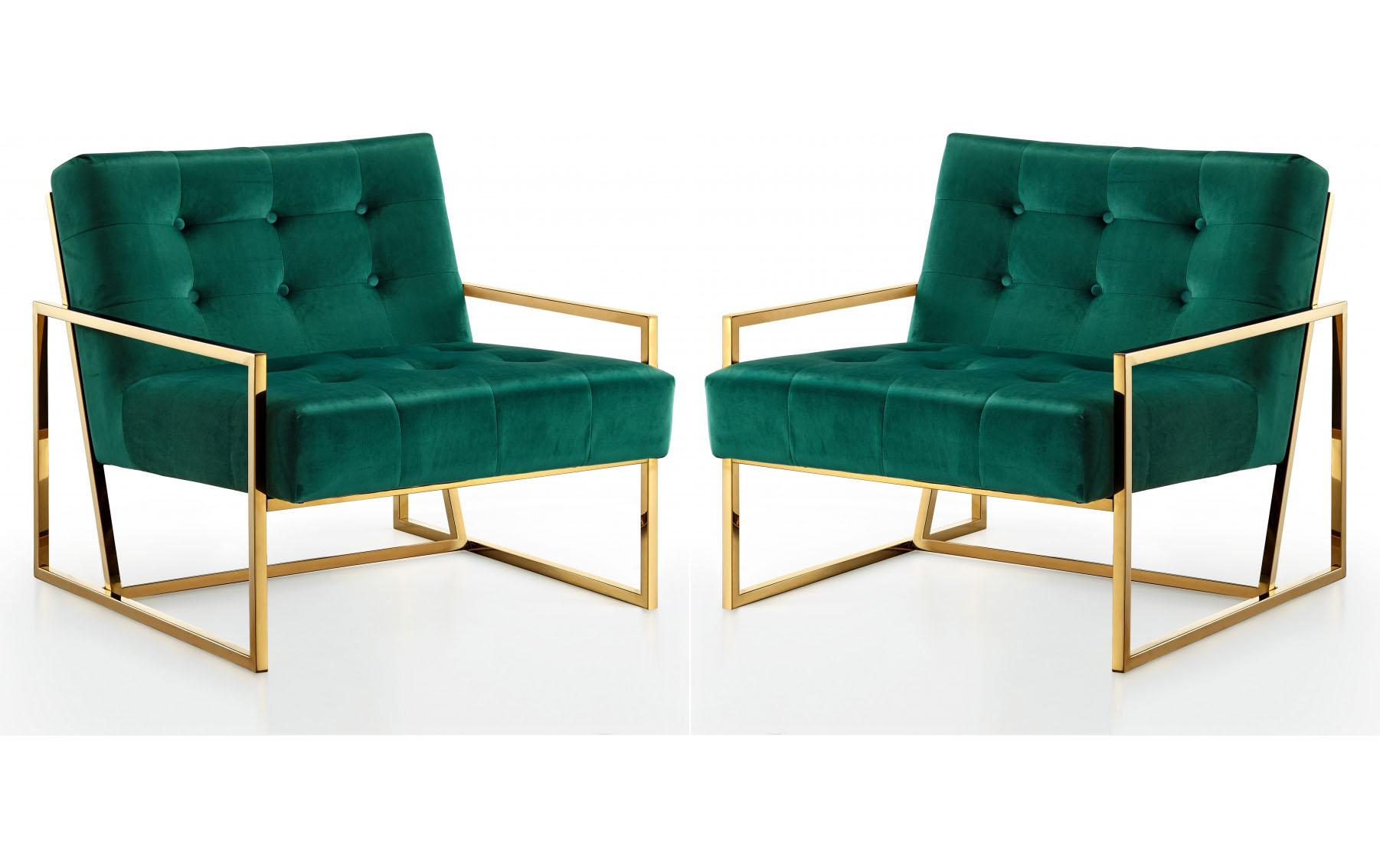 Contemporary, Modern Accent Chair Set Pierre 523Green-Set-2 523Green-Set-2 in Green Velvet