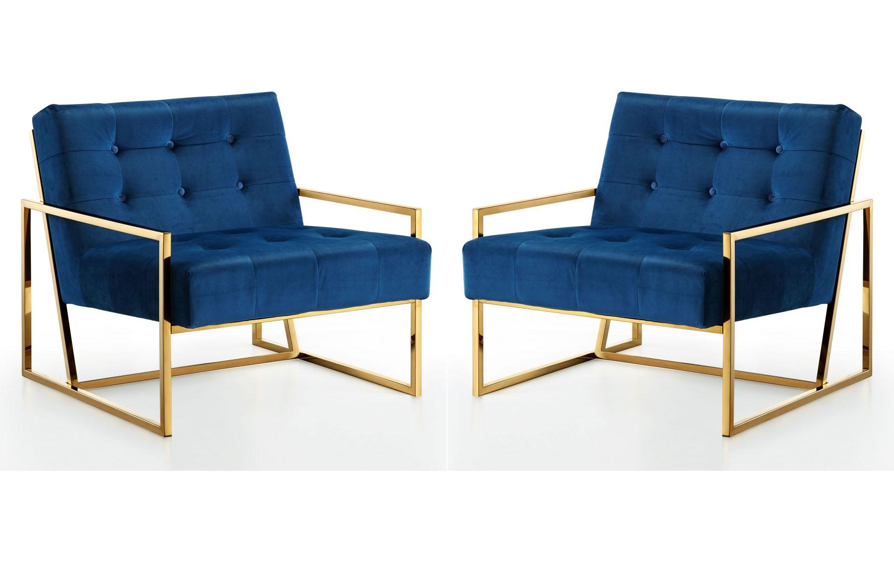Contemporary, Modern Accent Chair Set Pierre 523Navy-Set-2 523Navy-Set-2 in Navy blue Velvet