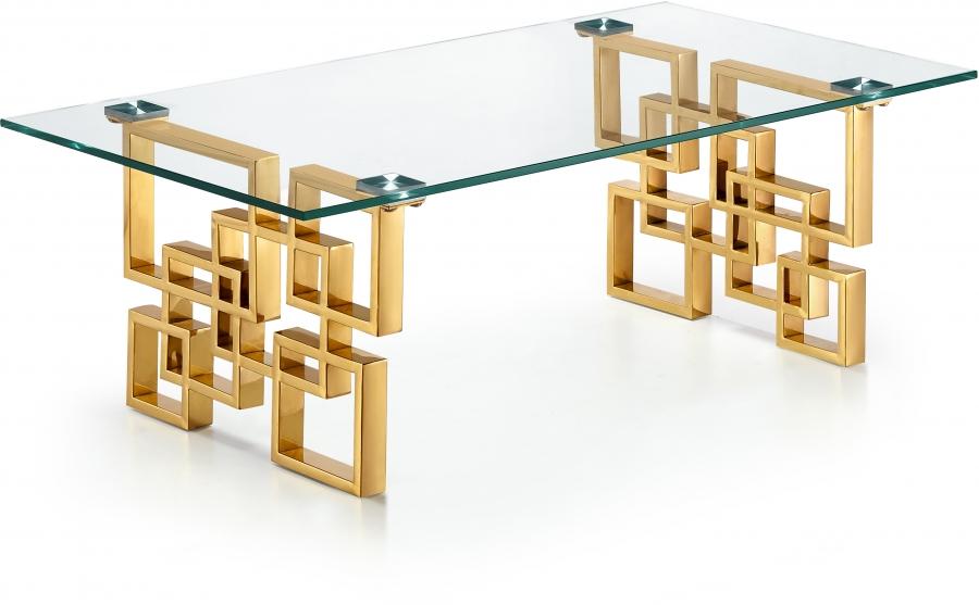 

    
Glass Top & Rich Gold Steel Coffee Table Set 3Pcs Pierre 214-C Meridian Modern
