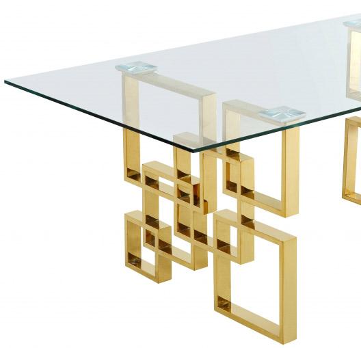 

    
Rich Gold Steel & Glass Top Dining Table Pierre 714-T Meridian Modern
