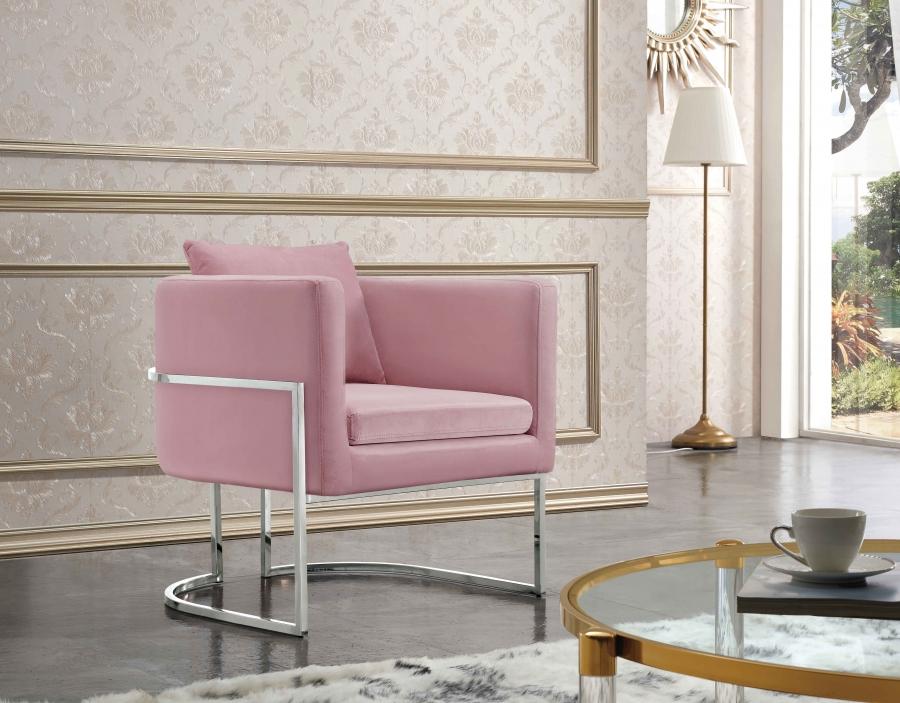 

    
Pink Velvet & Chrome Base Accent Chair Set 2Pcs Pippa 524Pink Meridian Modern
