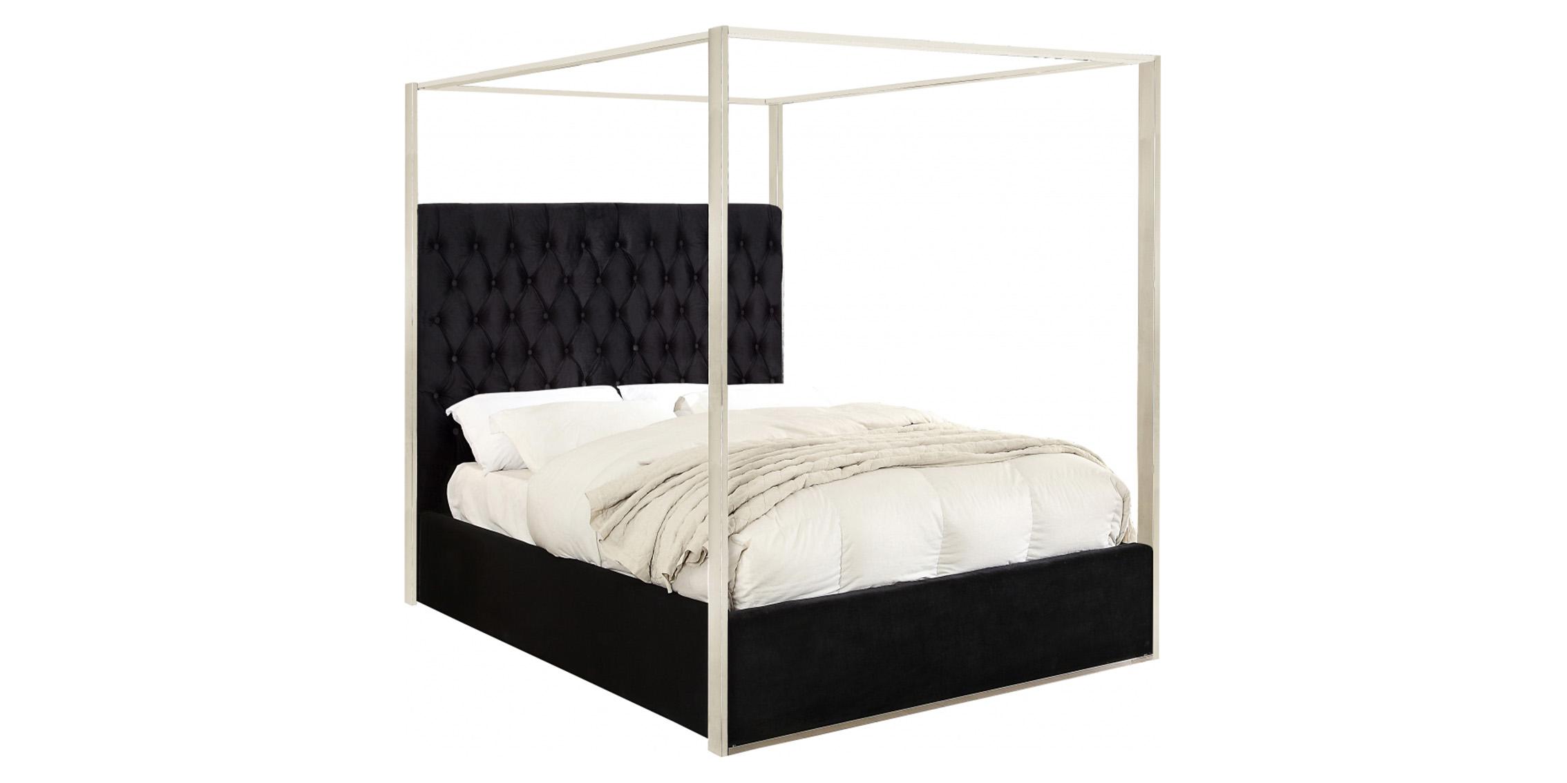 

    
Black Velvet Tufted Canopy King Bed Porter PorterBlack-K Meridian Contemporary
