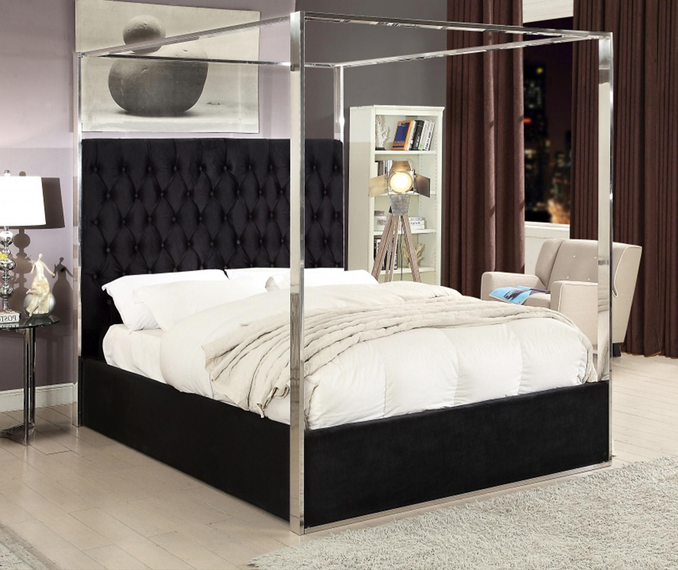 

    
Black Velvet Tufted Canopy Queen Bed Porter PorterBlack-Q Meridian Contemporary
