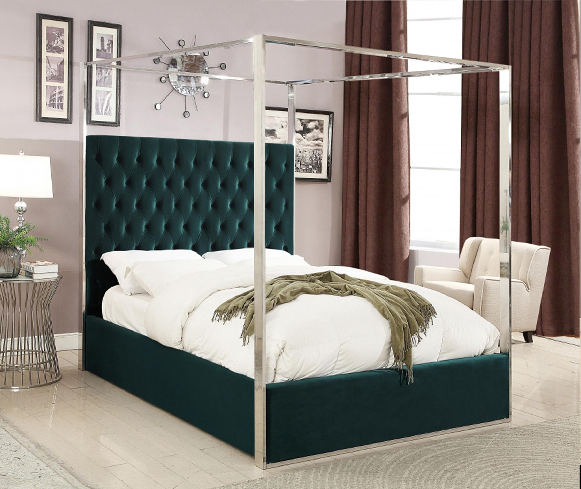 Contemporary, Modern Canopy Bed PorterGreen-K PorterGreen-K in Green Velvet