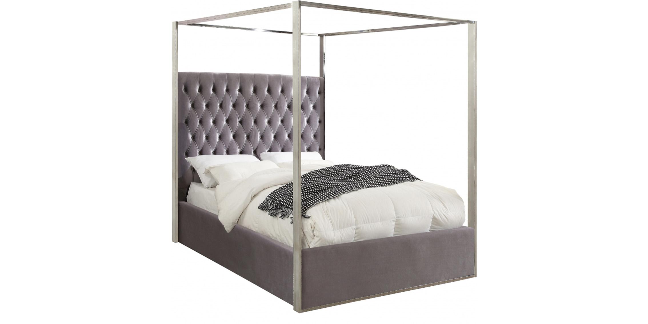 

    
Grey Velvet Tufted Canopy Queen Bed Porter PorterGrey-Q Meridian Contemporary
