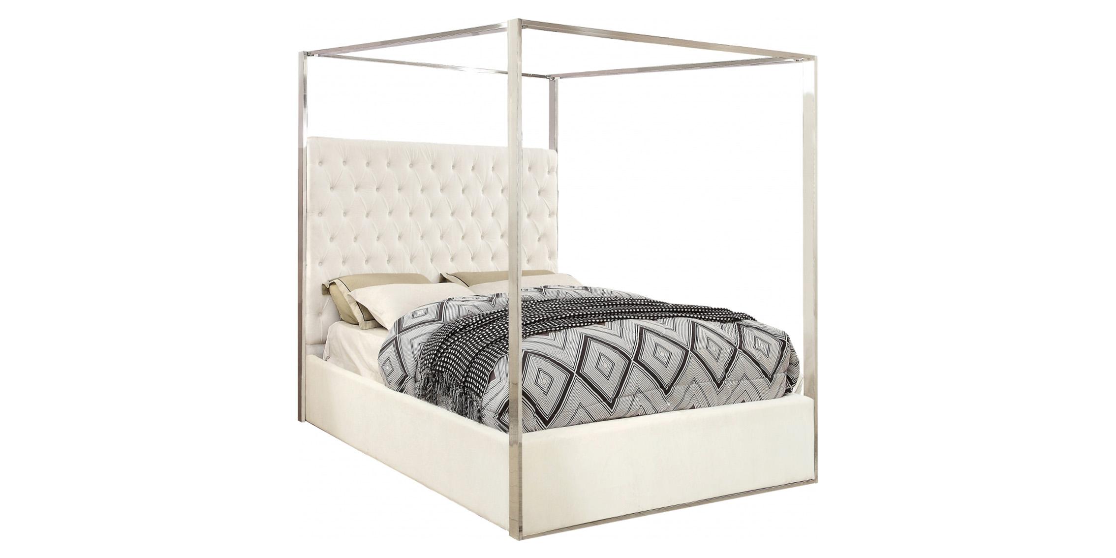 

    
White Velvet Canopy King Bed Porter PorterWhite-K Meridian Contemporary Modern
