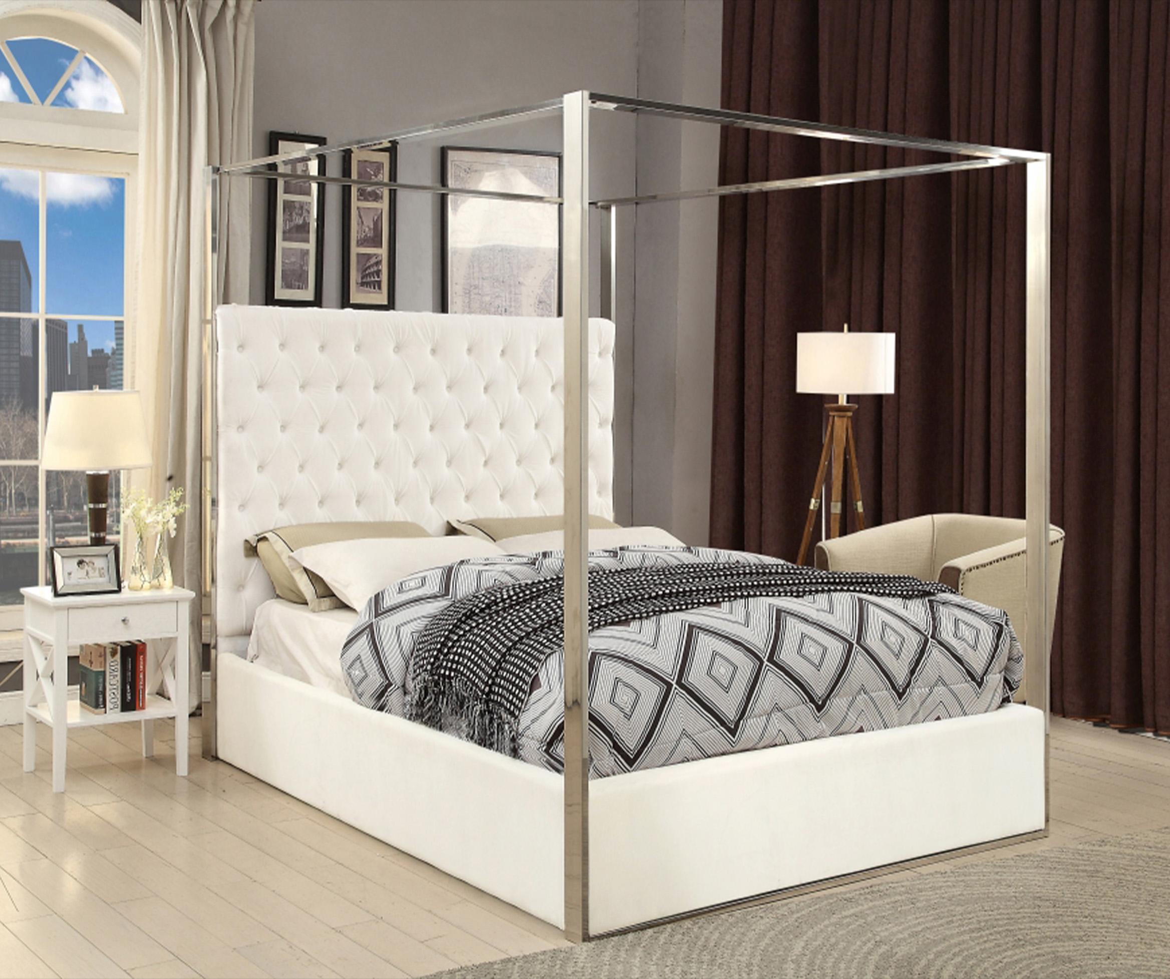 Contemporary, Modern Canopy Bed PorterWhite-K PorterWhite-K in White Velvet