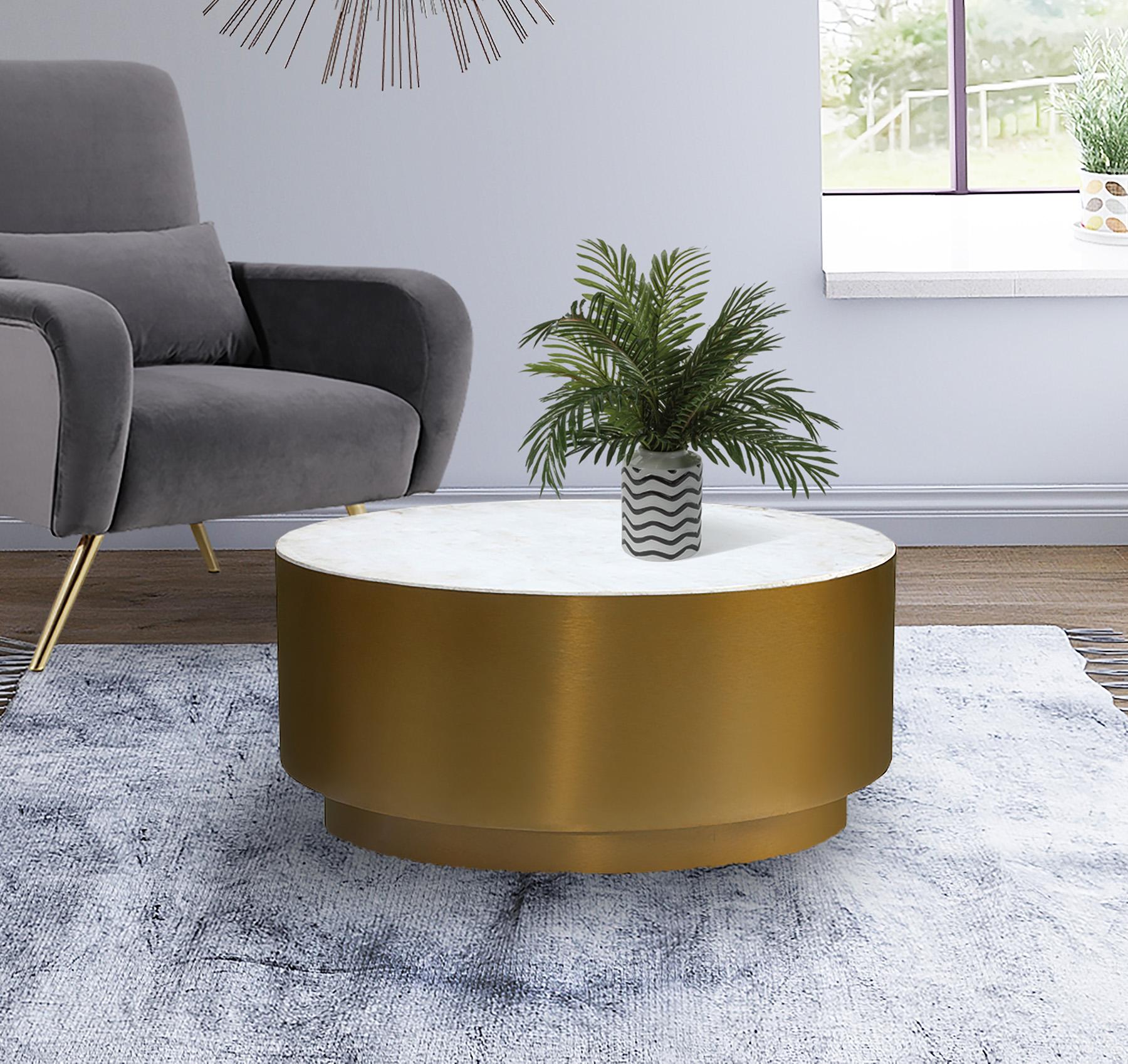 

    
Brushed Gold Metal & Marble Coffee Table PRESLEY 209-C Meridian Contemporary
