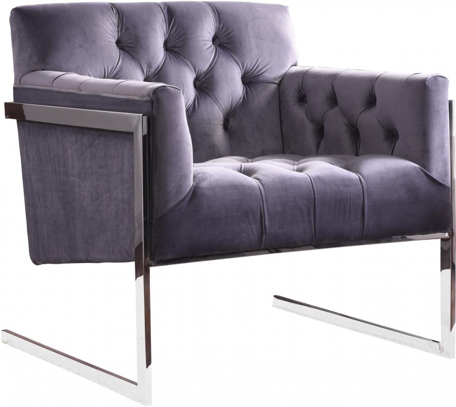 

    
Meridian Furniture Riley Modern Grey Velvet Chrome Steel Base Armchair (Set of 2)
