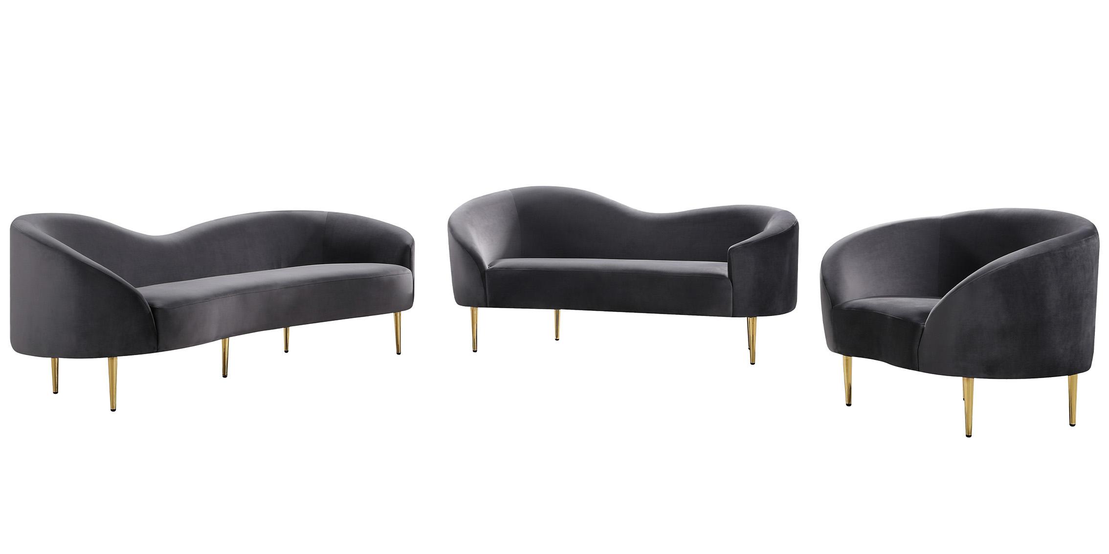 

    
Glam Grey Velvet Sofa Set 3Pcs RITZ 659Grey Meridian Contemporary Modern
