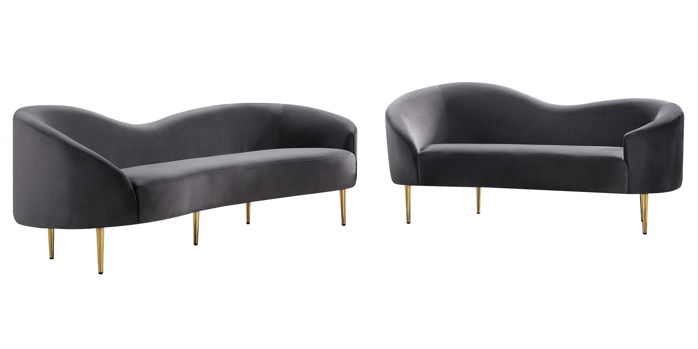 

    
Glam Grey Velvet Sofa Set 2Pcs RITZ 659Grey Meridian Contemporary Modern
