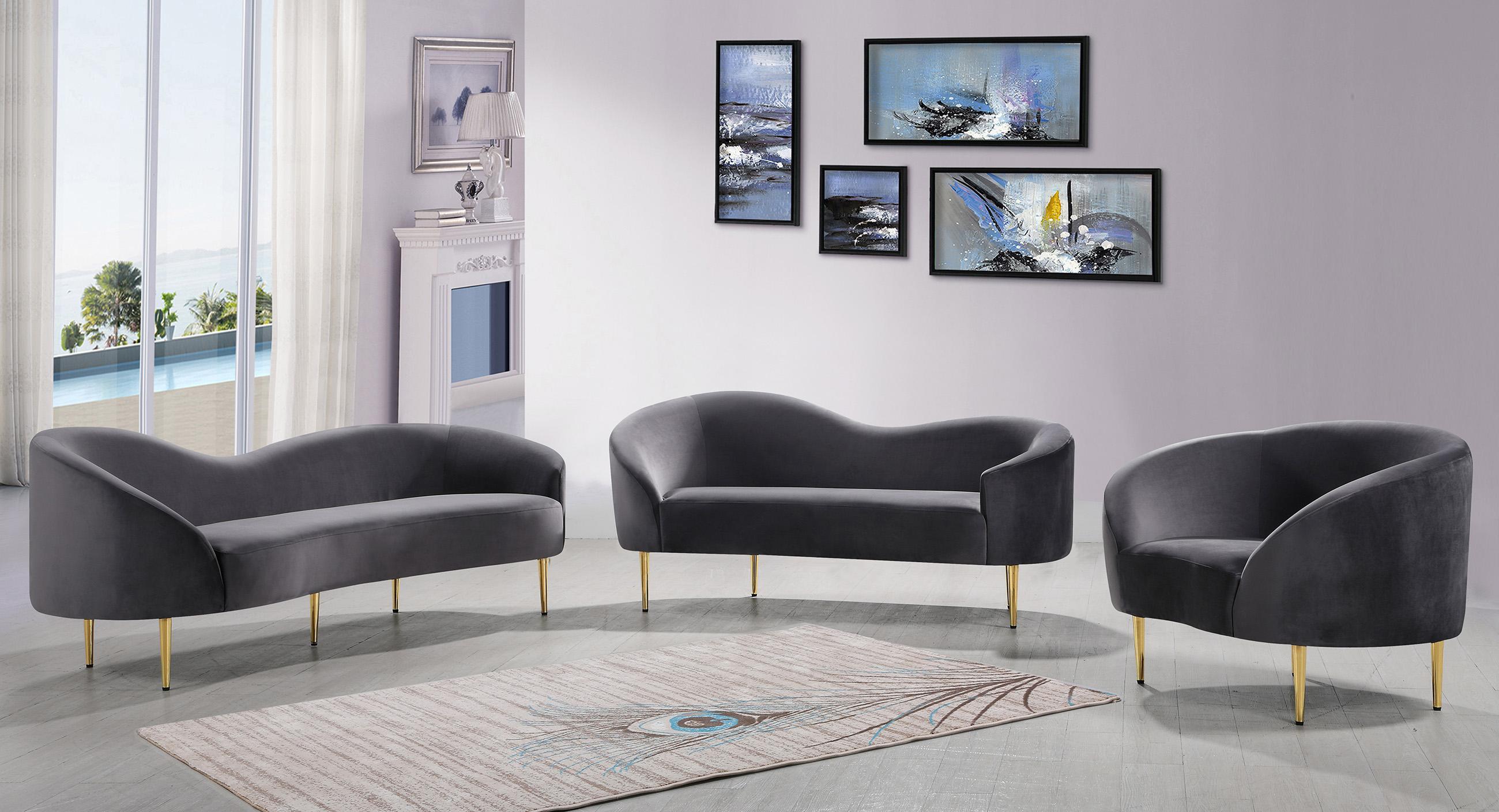 

    
 Shop  Glam Grey Velvet Sofa Set 2Pcs RITZ 659Grey Meridian Contemporary Modern
