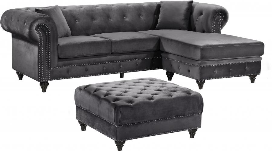 Contemporary, Modern Sectional Sofa Set Sabrina 667Grey-Set 667Grey-Sectional-Set-2 in Gray Velvet