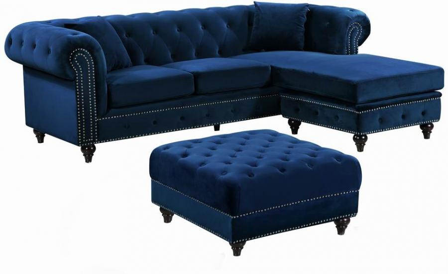 Contemporary, Modern Sectional Sofa Set Sabrina 667Navy 667Navy-Sectional-Set-2 in Navy blue Velvet