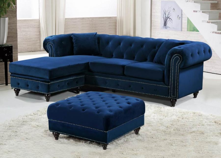 

        
Meridian Furniture Sabrina 667Navy Sectional Sofa Set Navy blue Velvet 00656237713284
