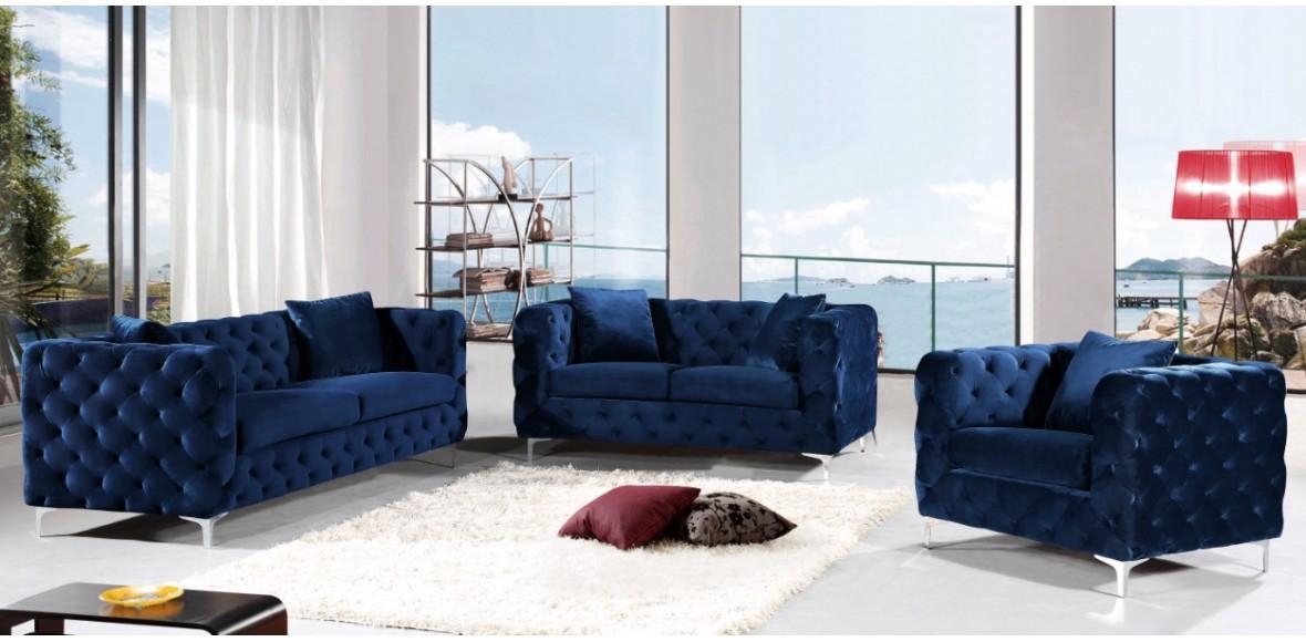 

    
Meridian Furniture 663 Scarlett Sofa Loveseat & Chair Set 3 Pcs in Navy Velvet
