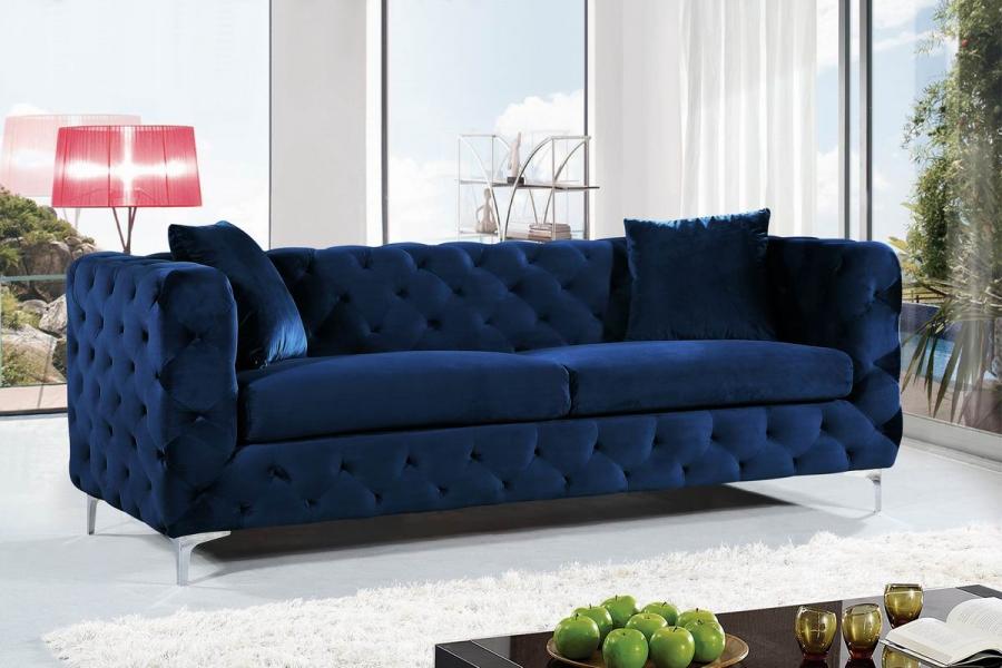 

    
Meridian Furniture 663 Scarlett Modern Navy Blue Velvet Deep Tufting Sofa
