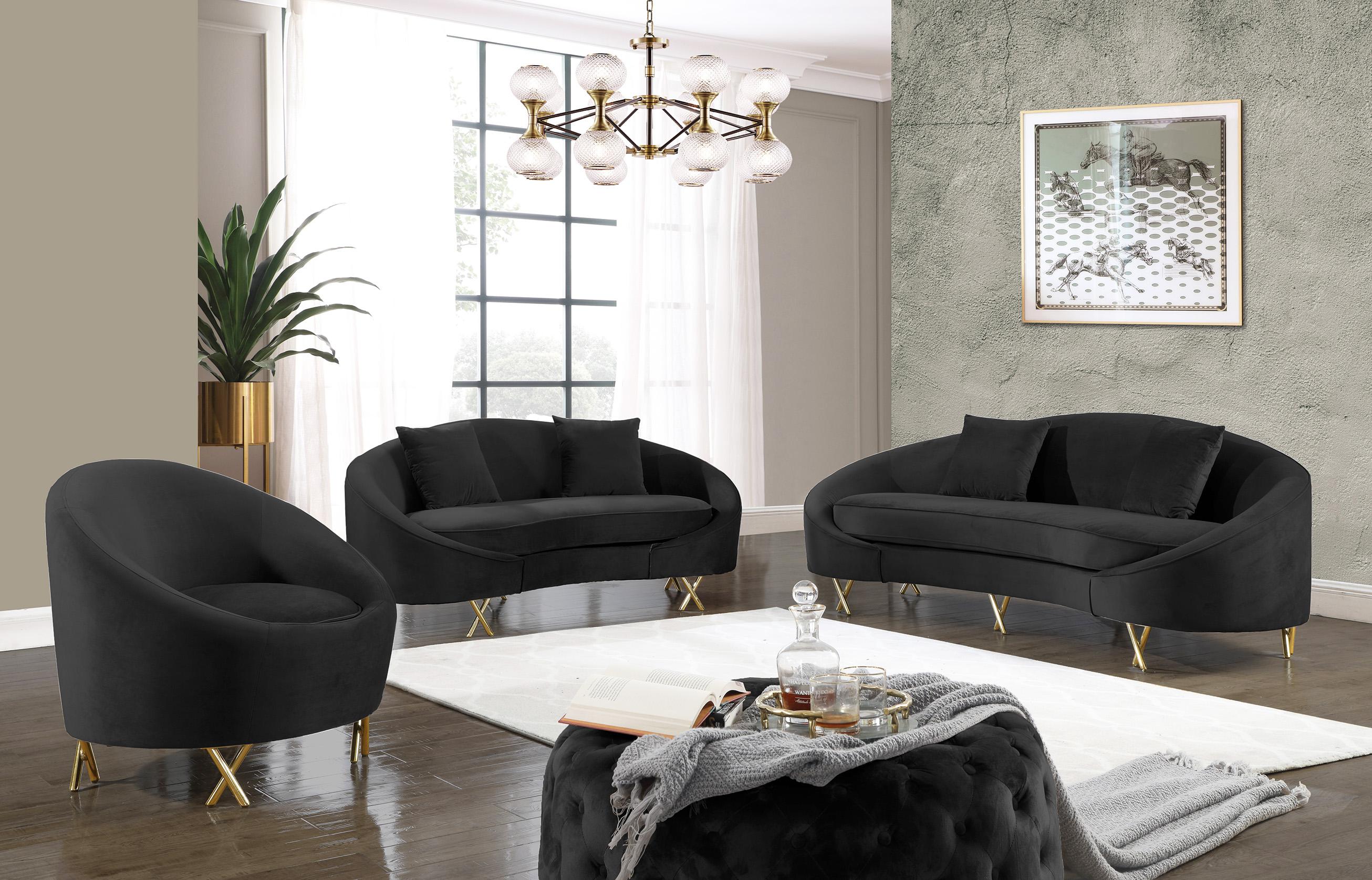 Contemporary, Modern Sofa Set SERPENTINE 679Black-S-Set-3 679Black-S-Set-3 in Black Velvet