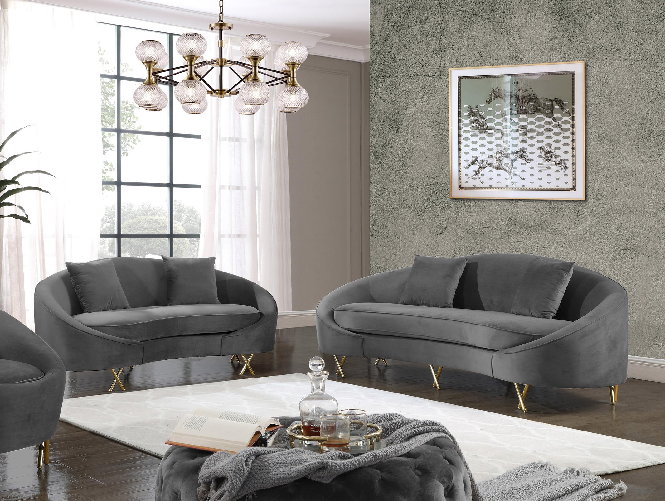

    
 Shop  Glam Grey Velvet Sofa Set 3P SERPENTINE 679Grey-S Meridian Contemporary Modern
