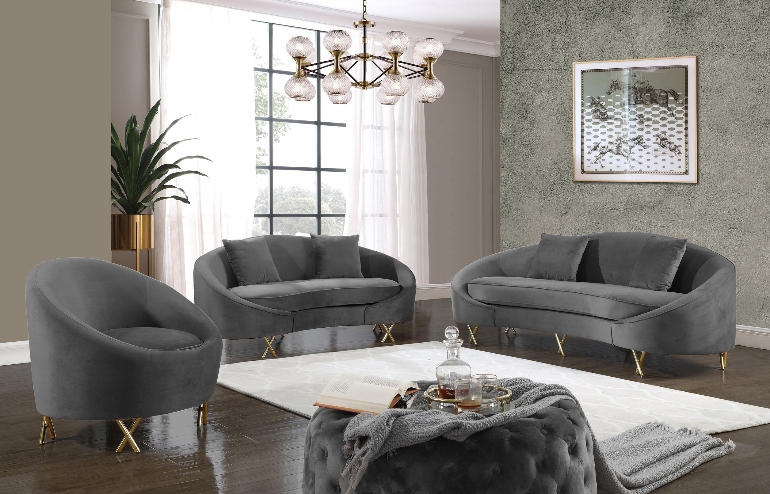 

    
Glam Grey Velvet Sofa Set 3P SERPENTINE 679Grey-S Meridian Contemporary Modern
