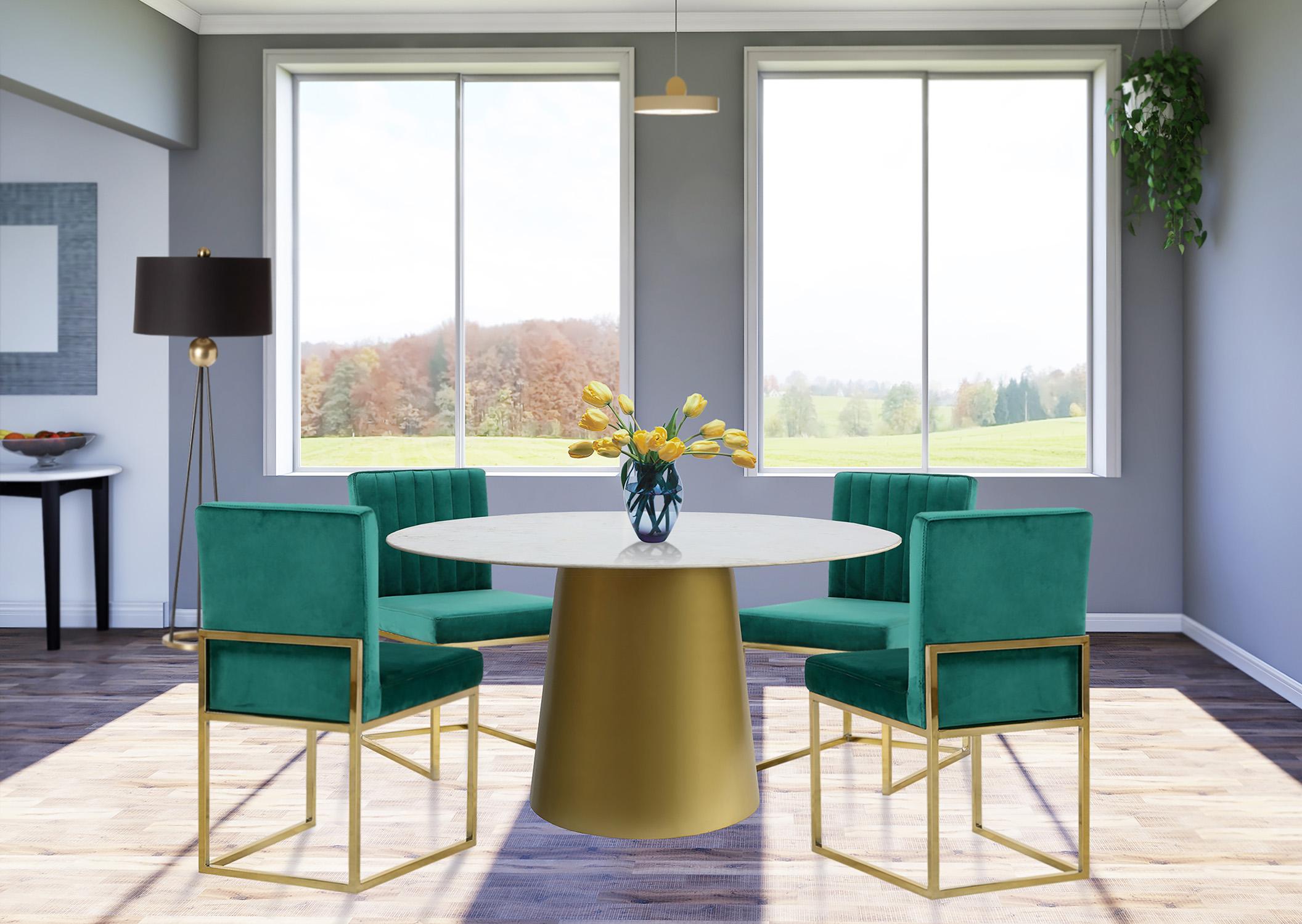 Contemporary, Modern Dining Table Set SORRENTO & GISELLE 727-T-Set-5 in Marble, Green, Gold 