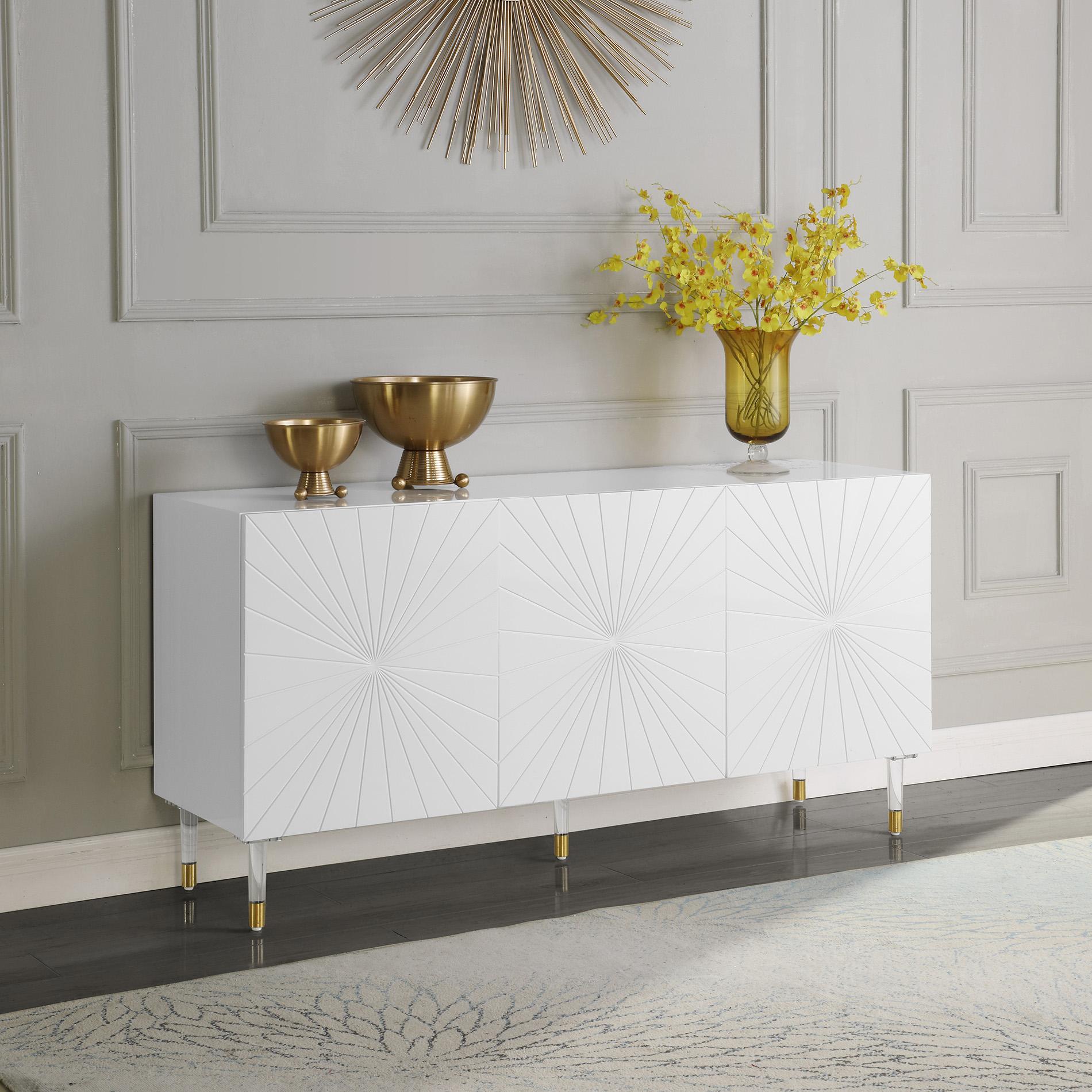 

    
White Lacquer Sideboard w/Acrylic Legs 316 STARBURST Meridian Contemporary
