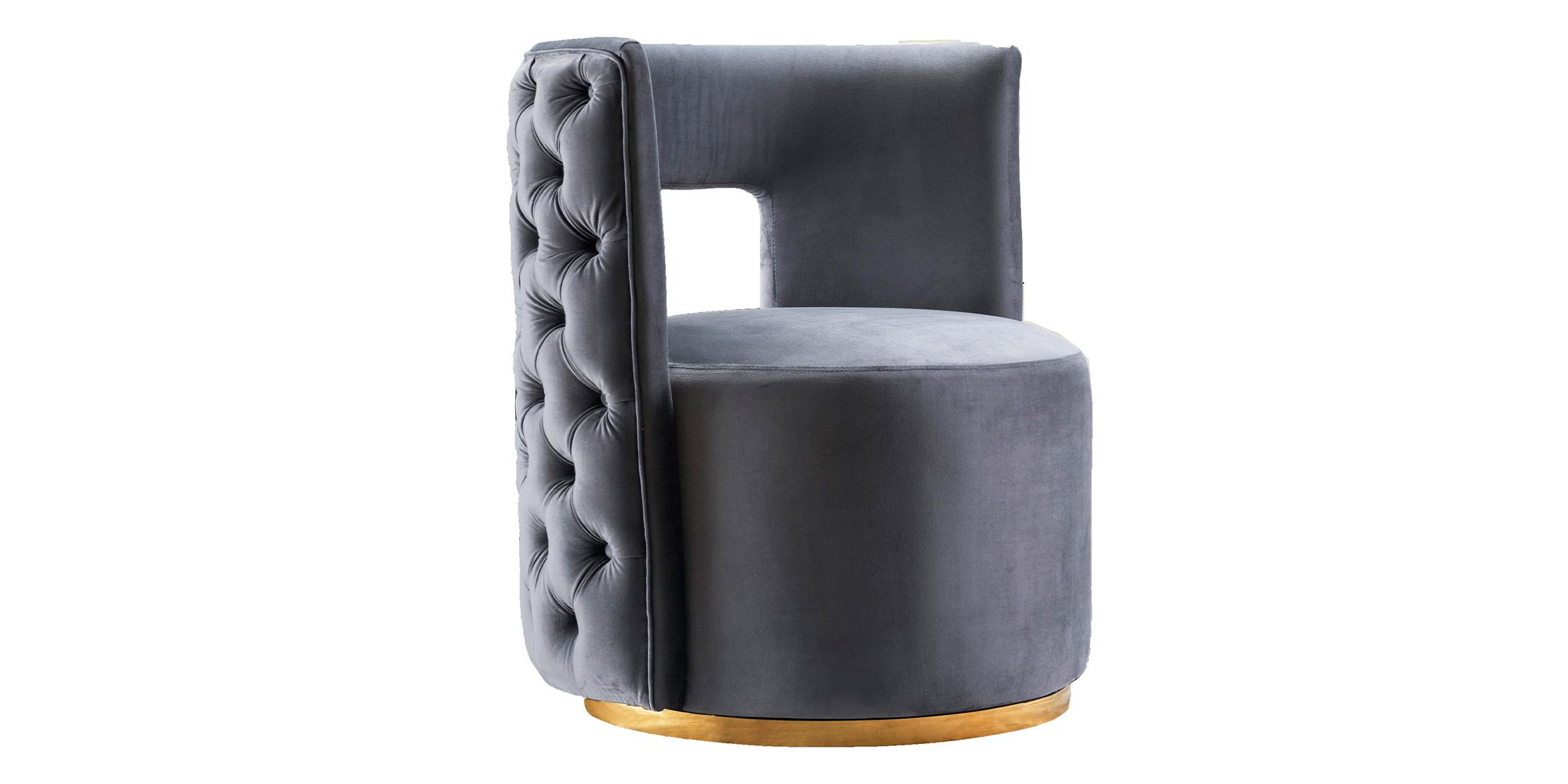 Contemporary Accent Chair THEO 594Grey 594Grey in Gray, Gold Velvet