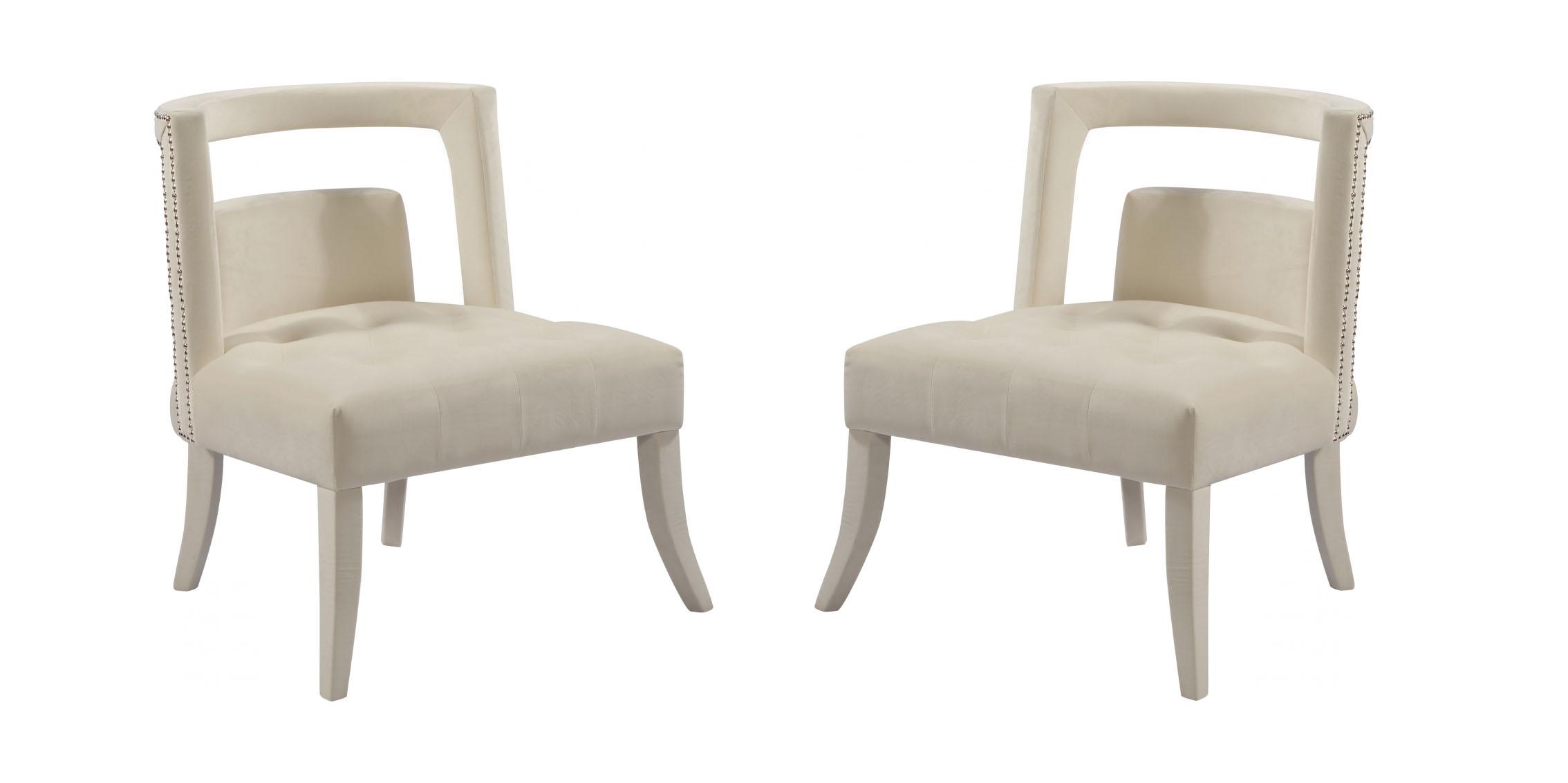 

    
Meridian Furniture Tribeca Modern Velvet Accent Chair in Cream (Set of 2)
