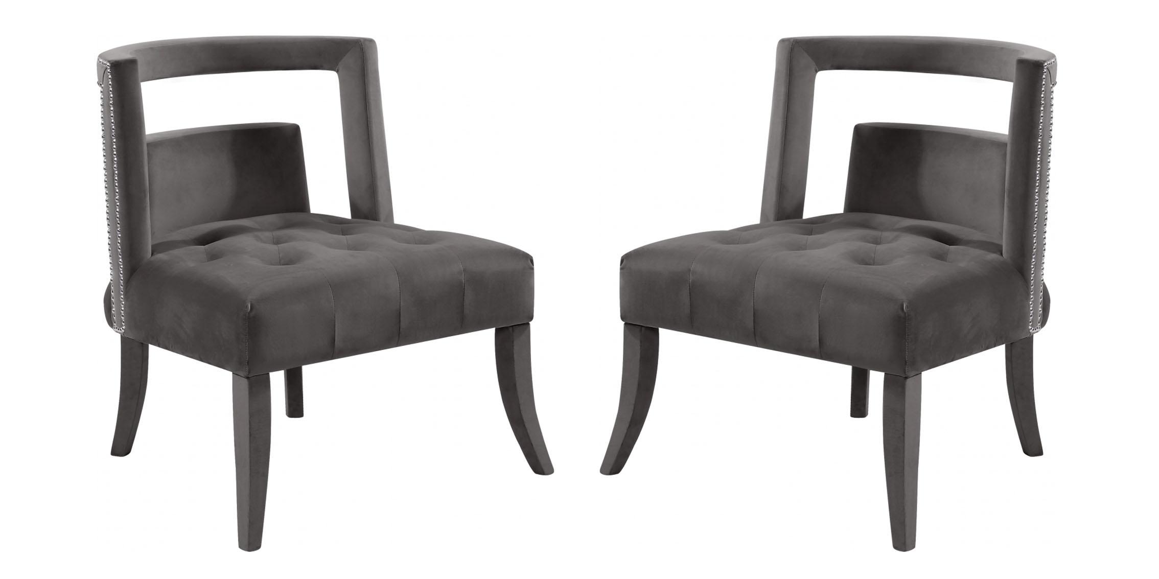 

    
Meridian Furniture Tribeca Modern Velvet Accent Chair in Grey (Set of 2)
